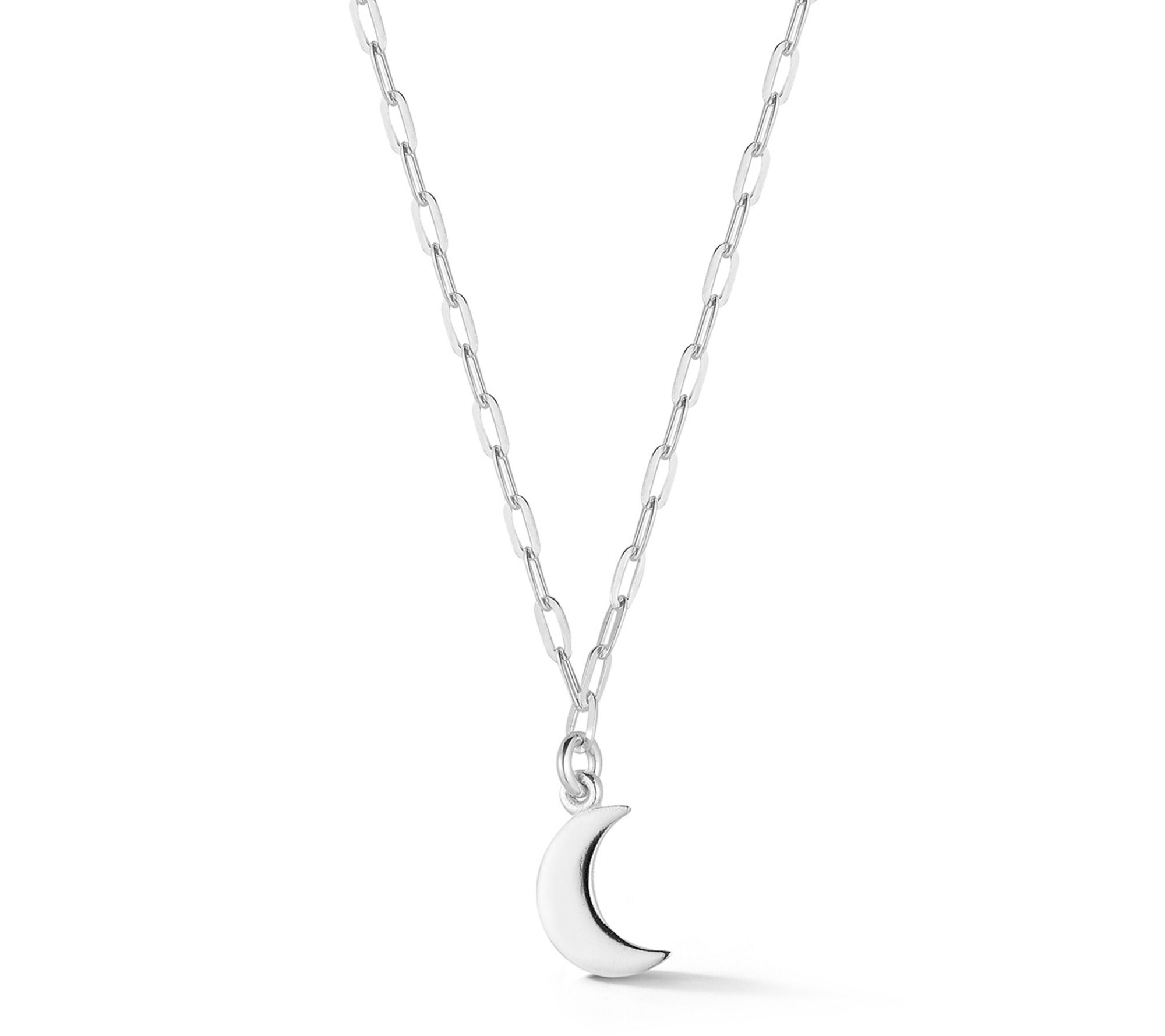 Sterlina Silver Polished Crescent Moon Necklace, Sterling