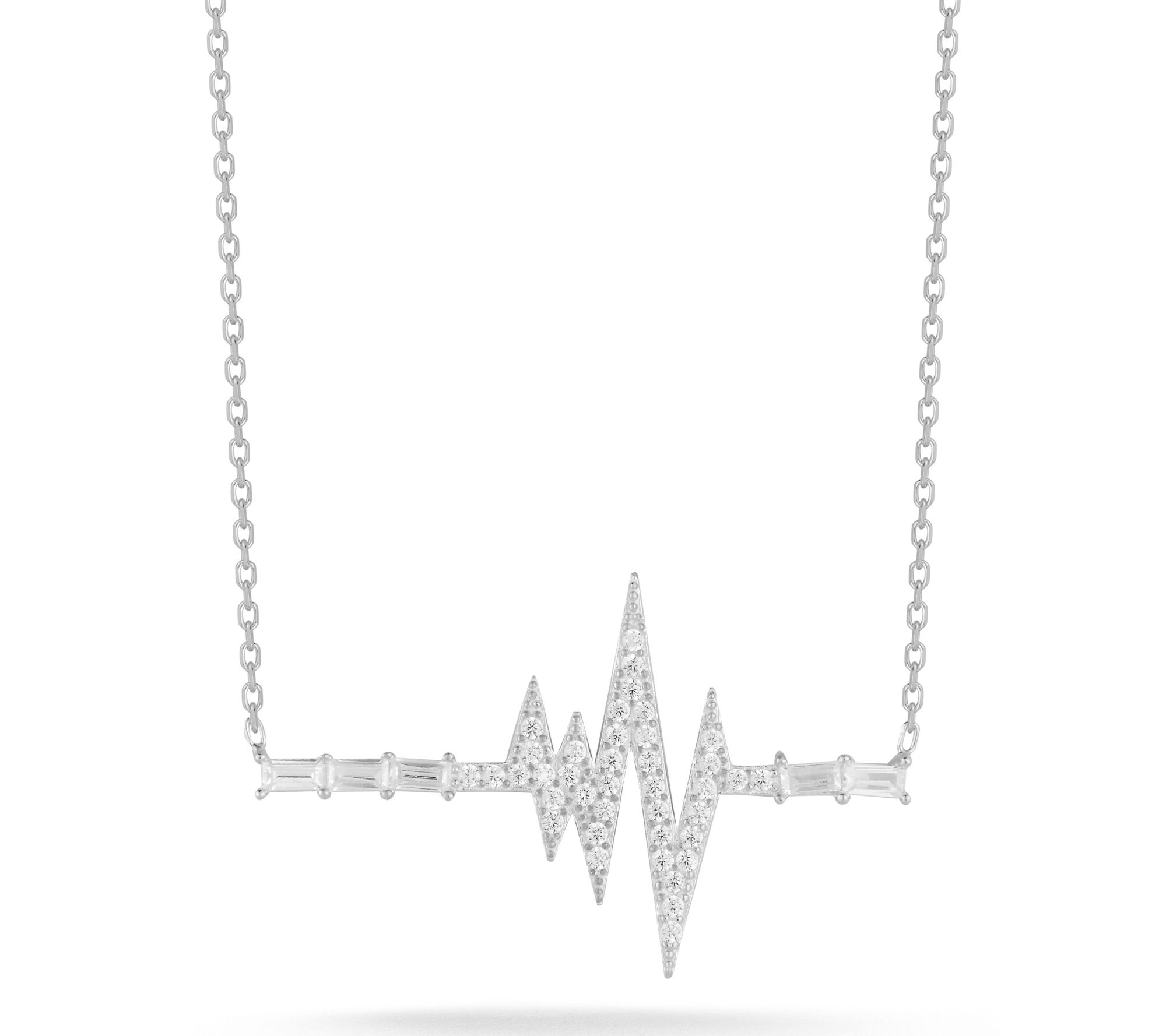 Sterlina Silver Pave Heartbeat Necklace, Sterling