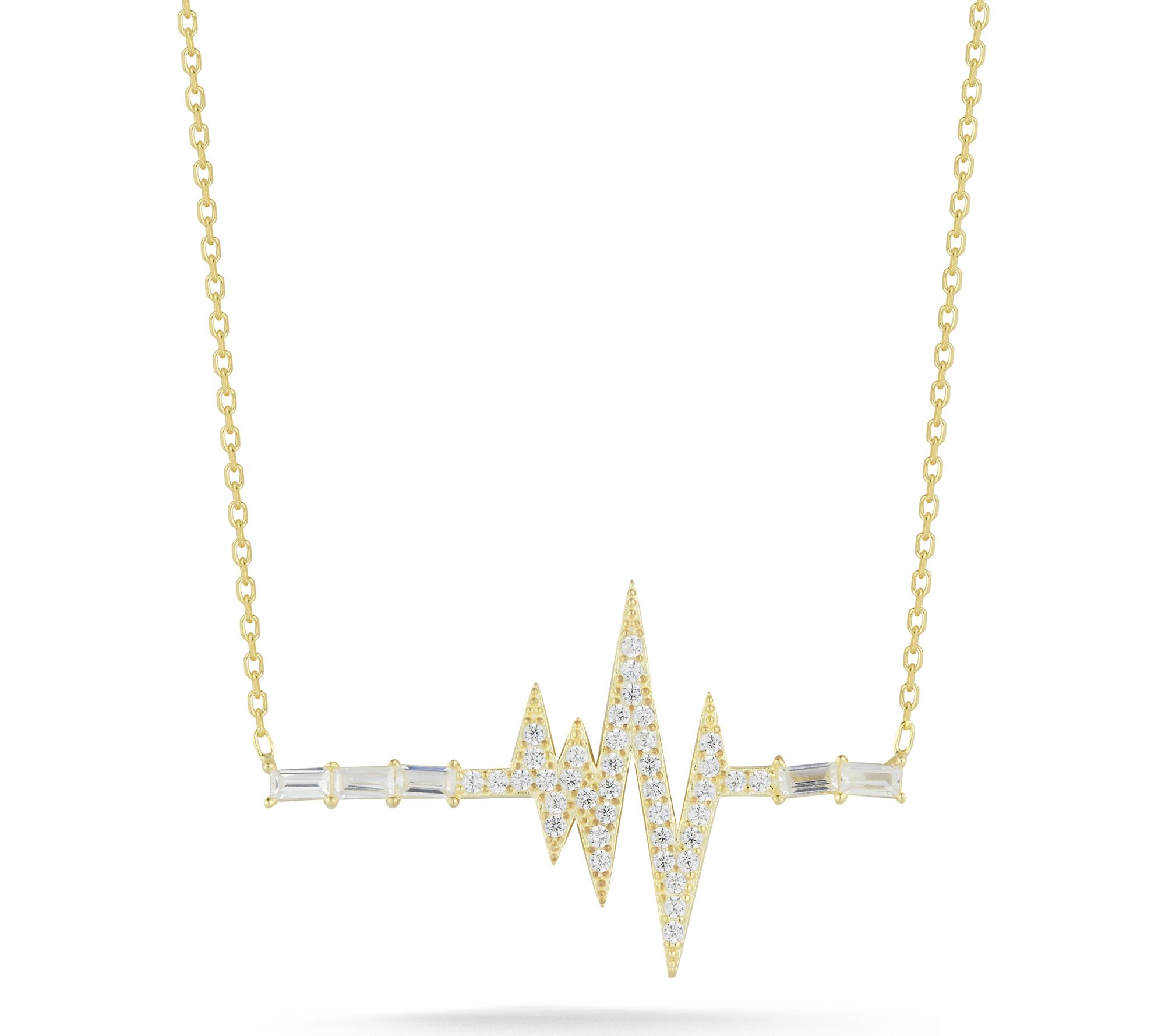 Sterlina Silver Pave Heartbeat Necklace, Sterling