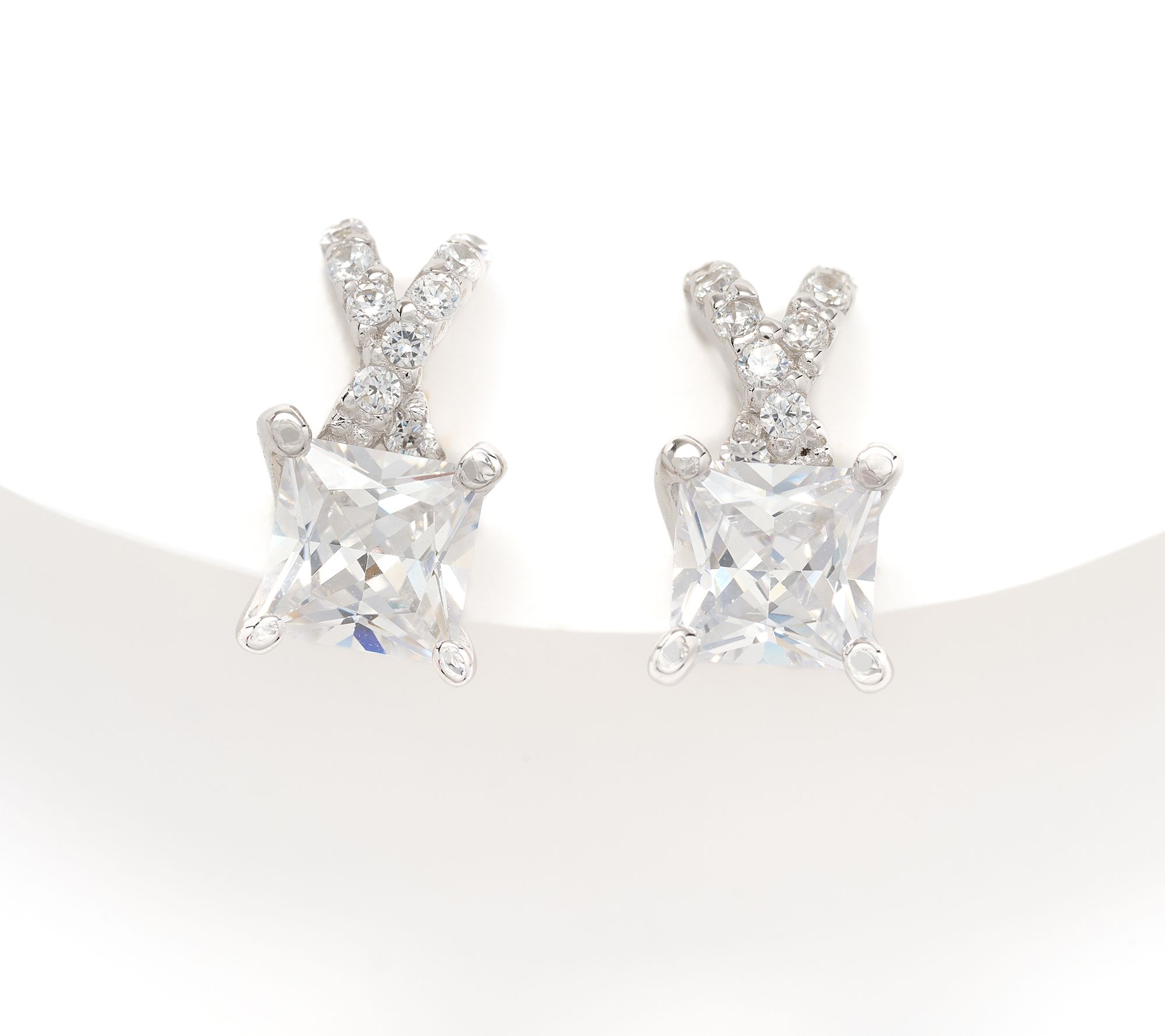 Diamonique Crisscross Stud Earrings, Sterling Silver