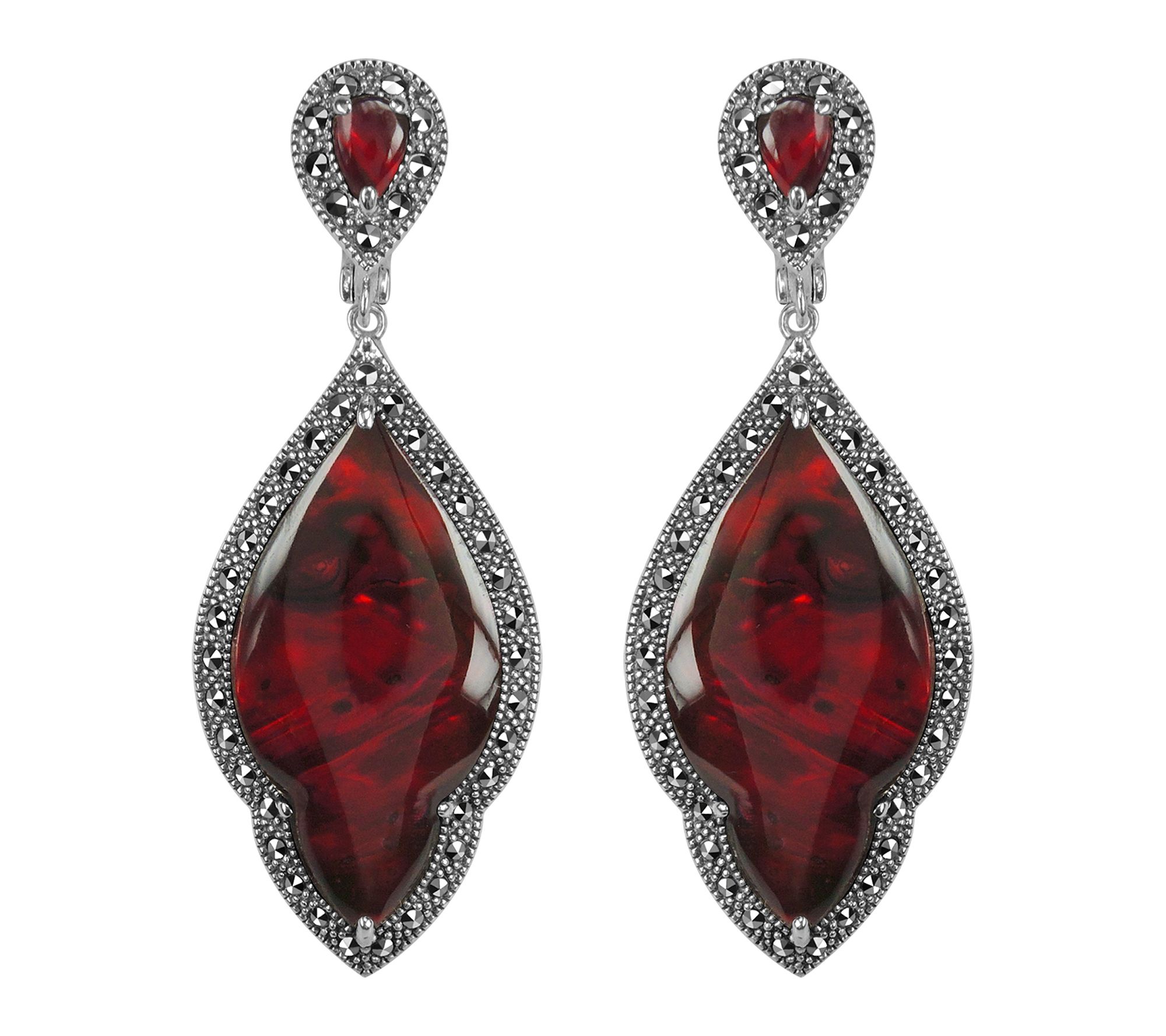 Suspicion Doublet & Marcasite Halo Drop Earrings, Sterling