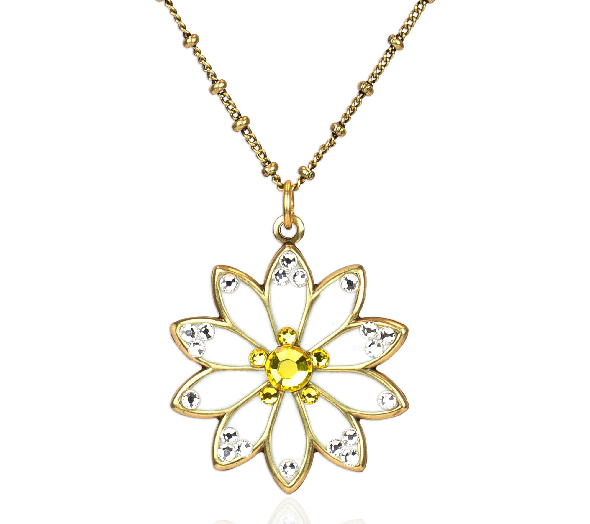 Anne Koplik White Daisy Crystal Pendant w/ Chain