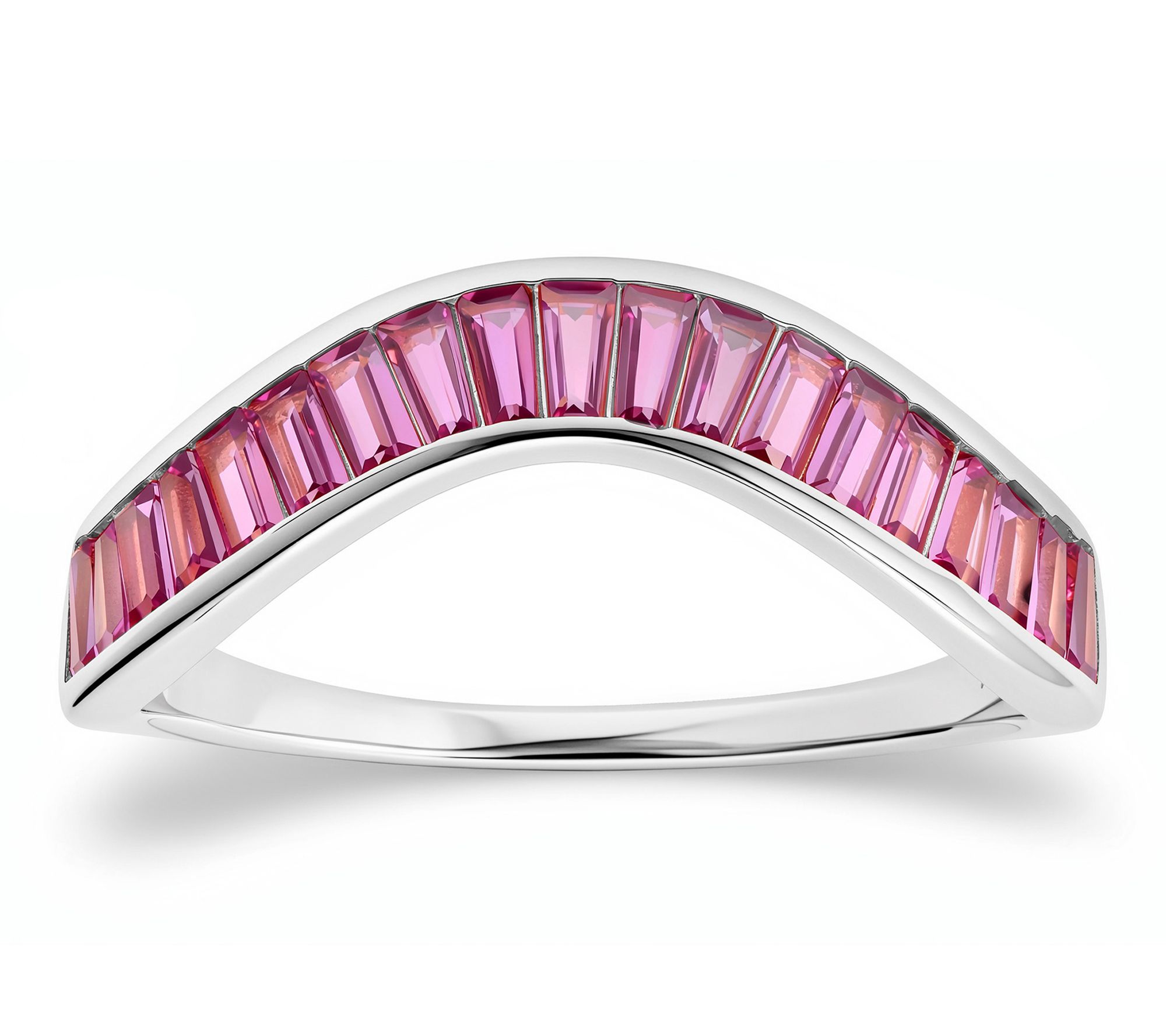 Diamonique Pink Baguette Swirl Band Ring, Sterling Silver