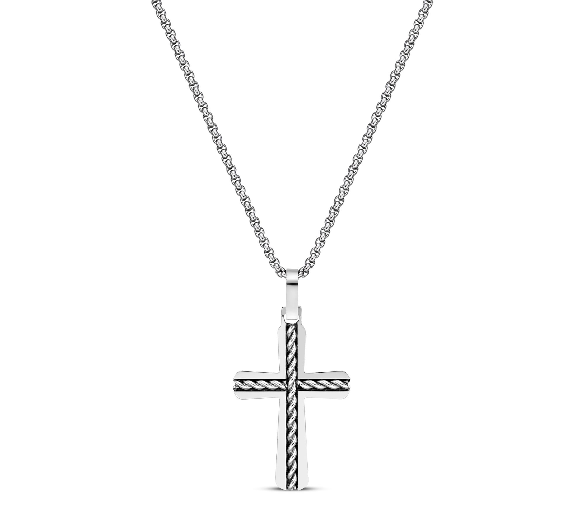 LYNX Men's Stainless Steel Braided Cross Pendant w/ Chain
