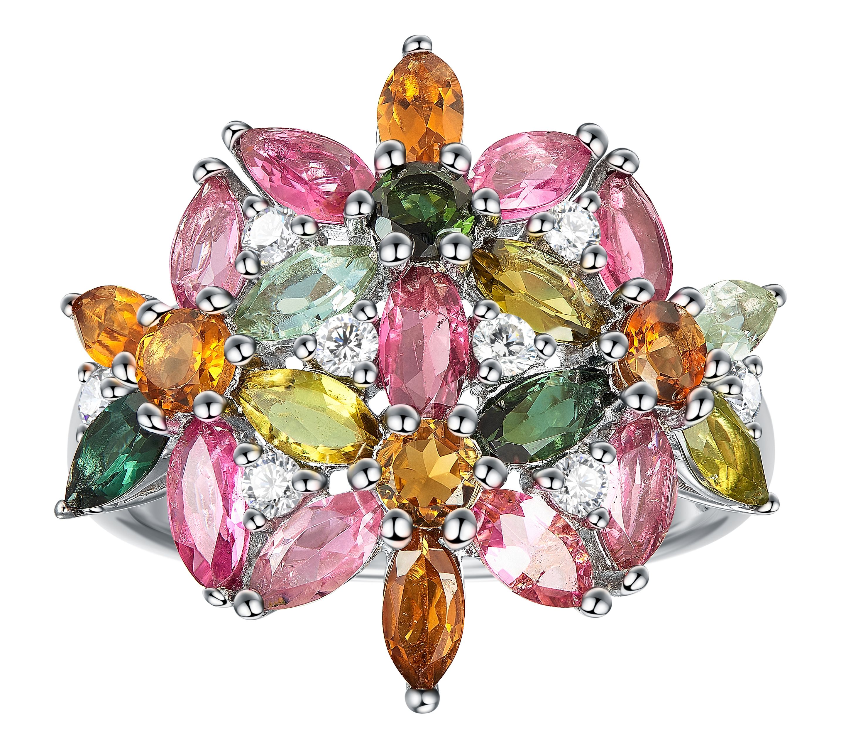 Affinity Gems Multi-Gemstone Floral Cluster Ring, Sterling