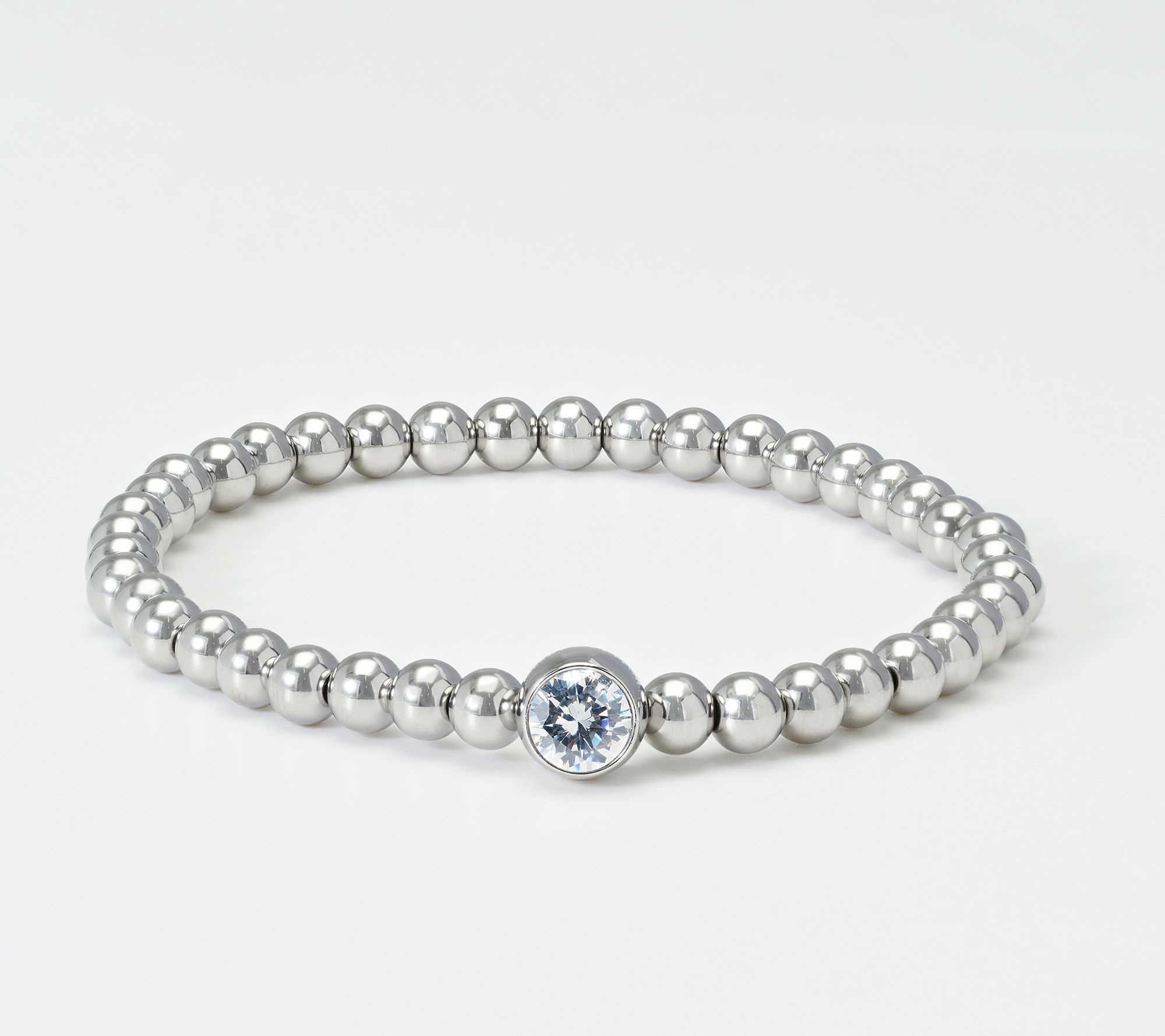 Steel by Diamonique Bead & Bezel Set Stretch Bracelet