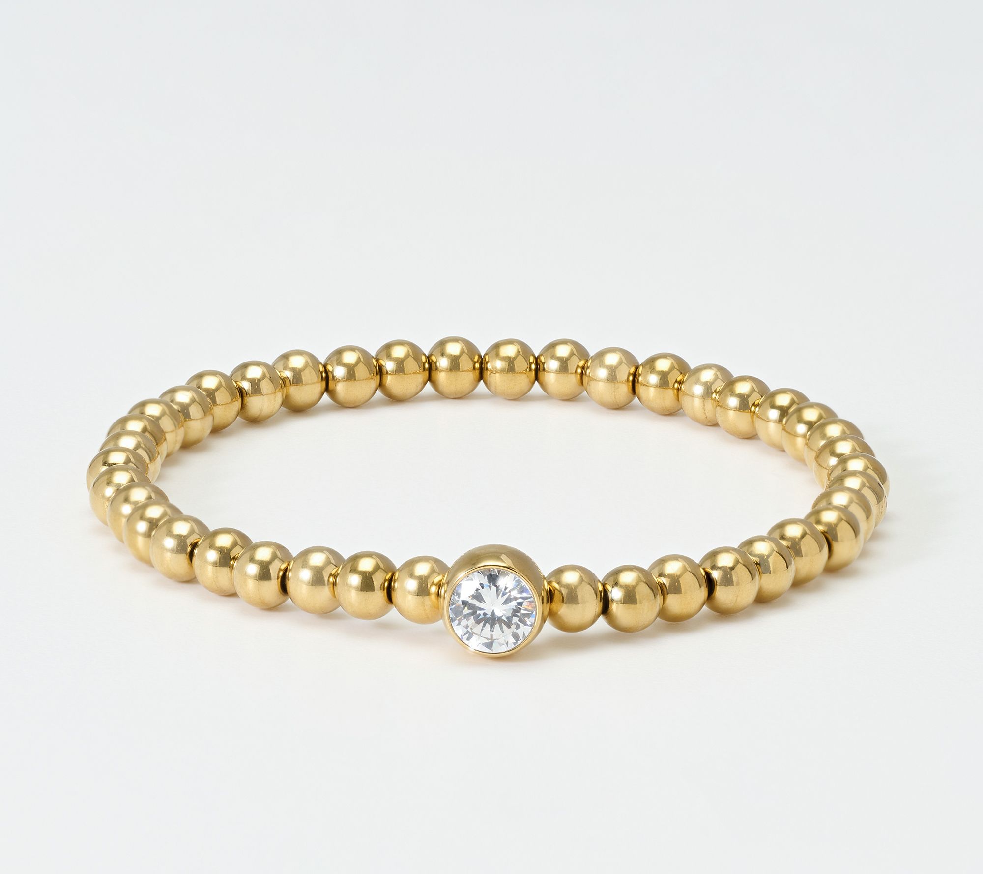 Steel by Diamonique Bead & Bezel Set Stretch Bracelet