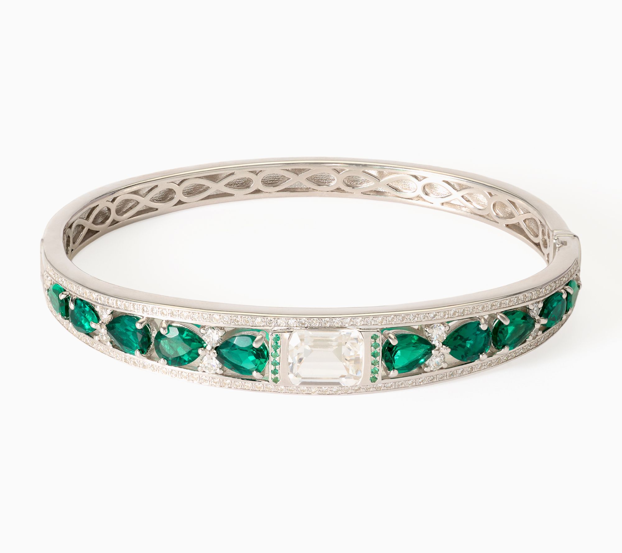 Gemistry Lab Grown Emerald & Diamond Bangle Bracelet, Sterling Silver