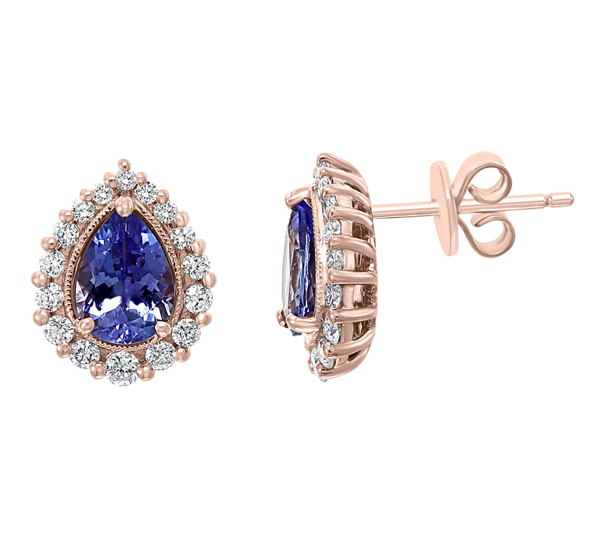Effy Diamond & Tanzanite Pear Cut Stud Earrings, 14K Rose Gold