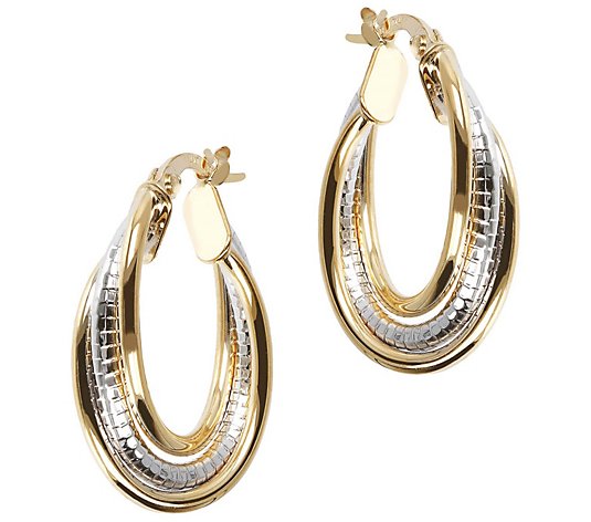 Italian Gold Oval Twisted Hoop Earrings, 14K Gold