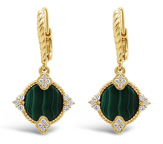 Judith Ripka 14K Gold Malachite & Diamond Earrings