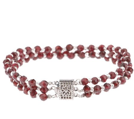 Garnet and Sparkle Bead Sterling Triple Row Bracelet - QVC.com