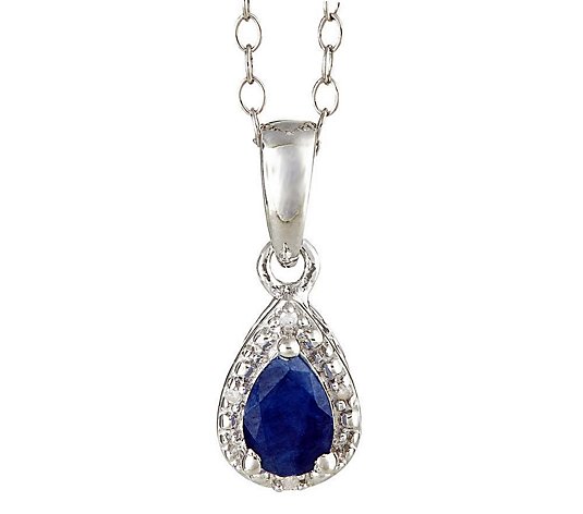 Sterling Pear Gemstone Pendant with Diamond Accent & Chain