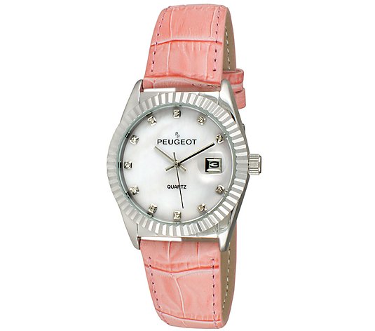 Peugeot Women's Silvertone Coin Bezel Pink Leather Watch