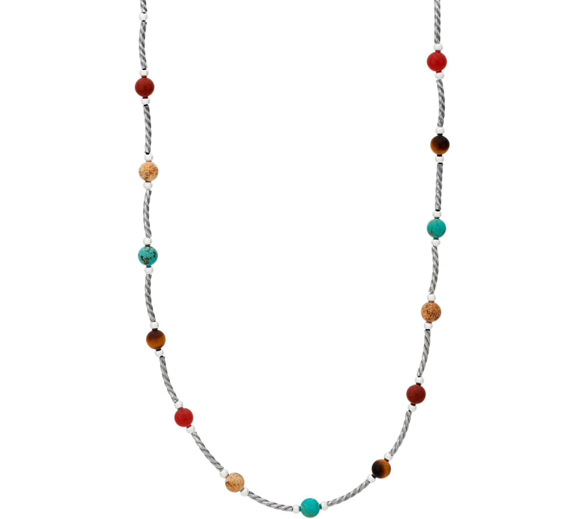 American West Multi-Gemstone Bead and Sterling Necklace - QVC.com