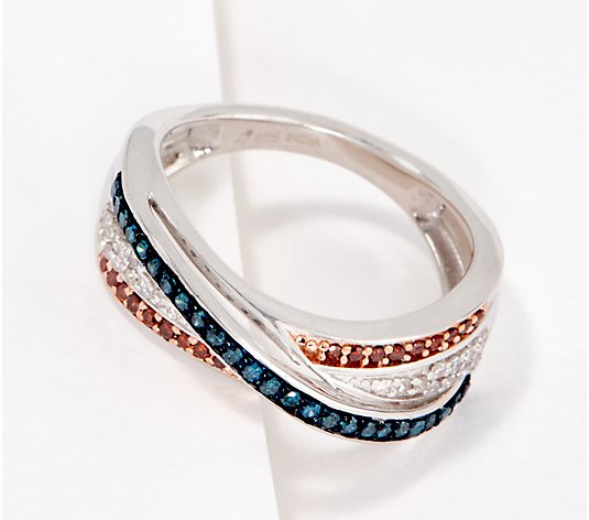 Affinity Diamonds Red, White, & Blue Ring, Sterling Silver