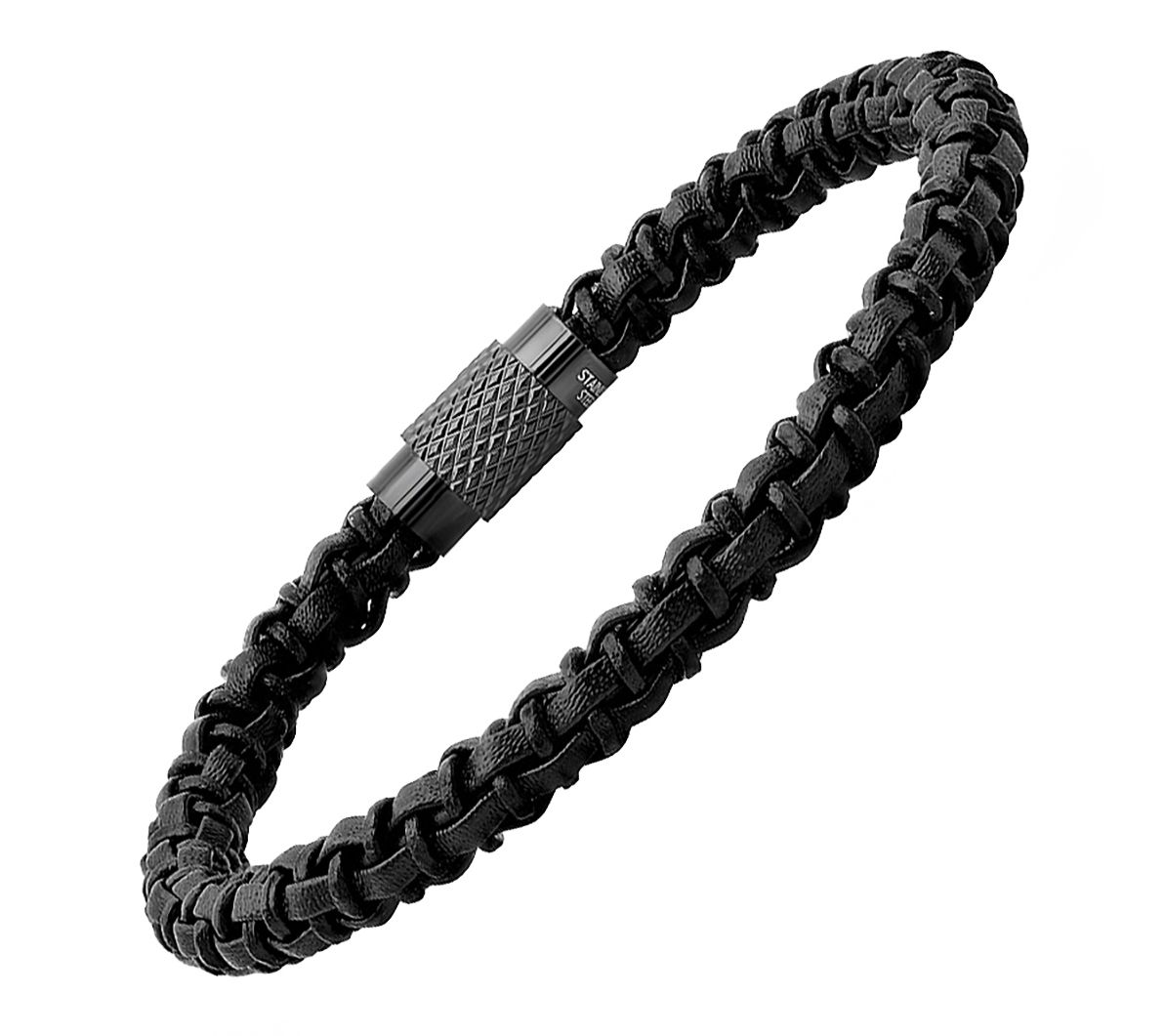 Steel by Design Men's Black Leather Bracelet