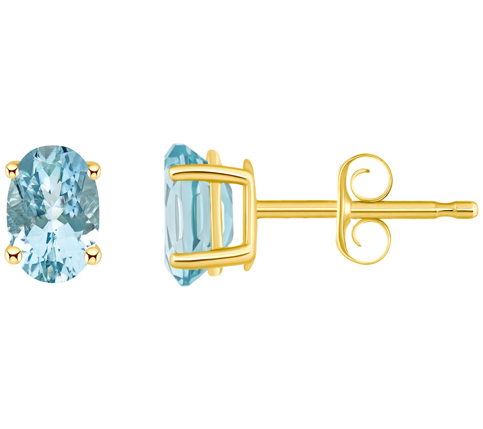 14K Gold Oval 0.80 cttw Aquamarine Stud Earring s