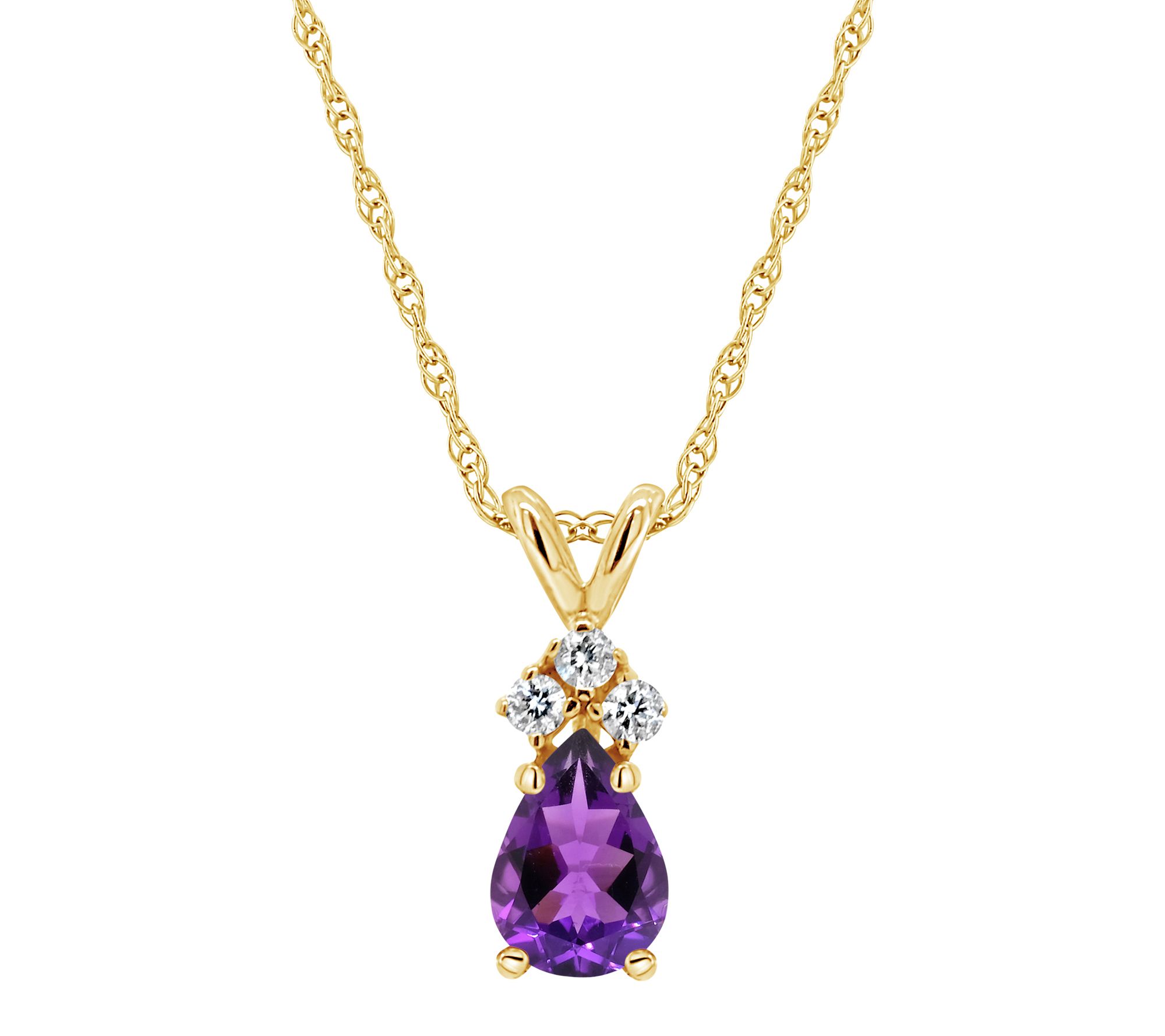 14K Gold 0.65 cttw Amethyst Diamond Accent Pendant w/ Chain