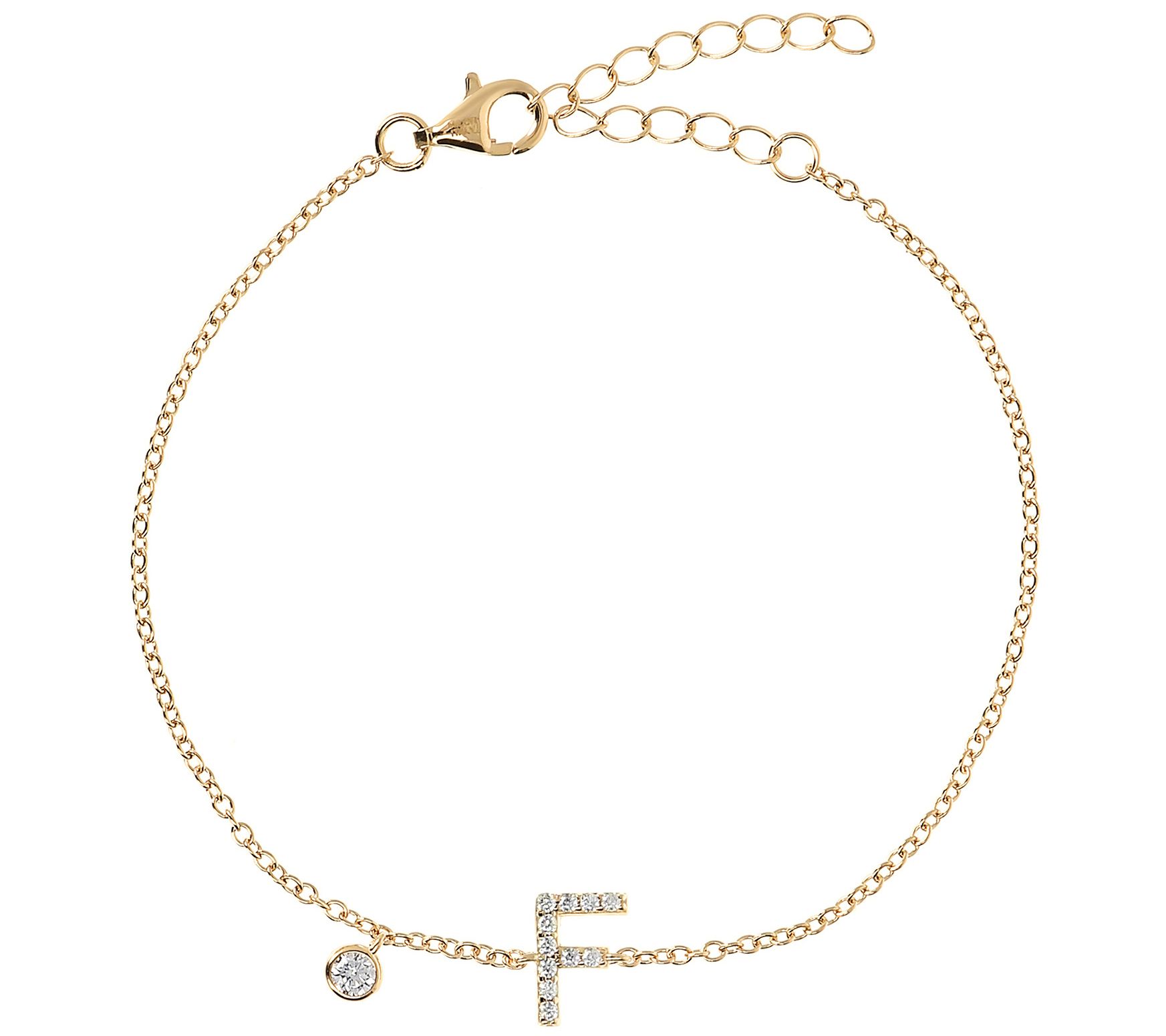 Diamonique Initial Adjustable Bracelet, 14K Gol d Clad