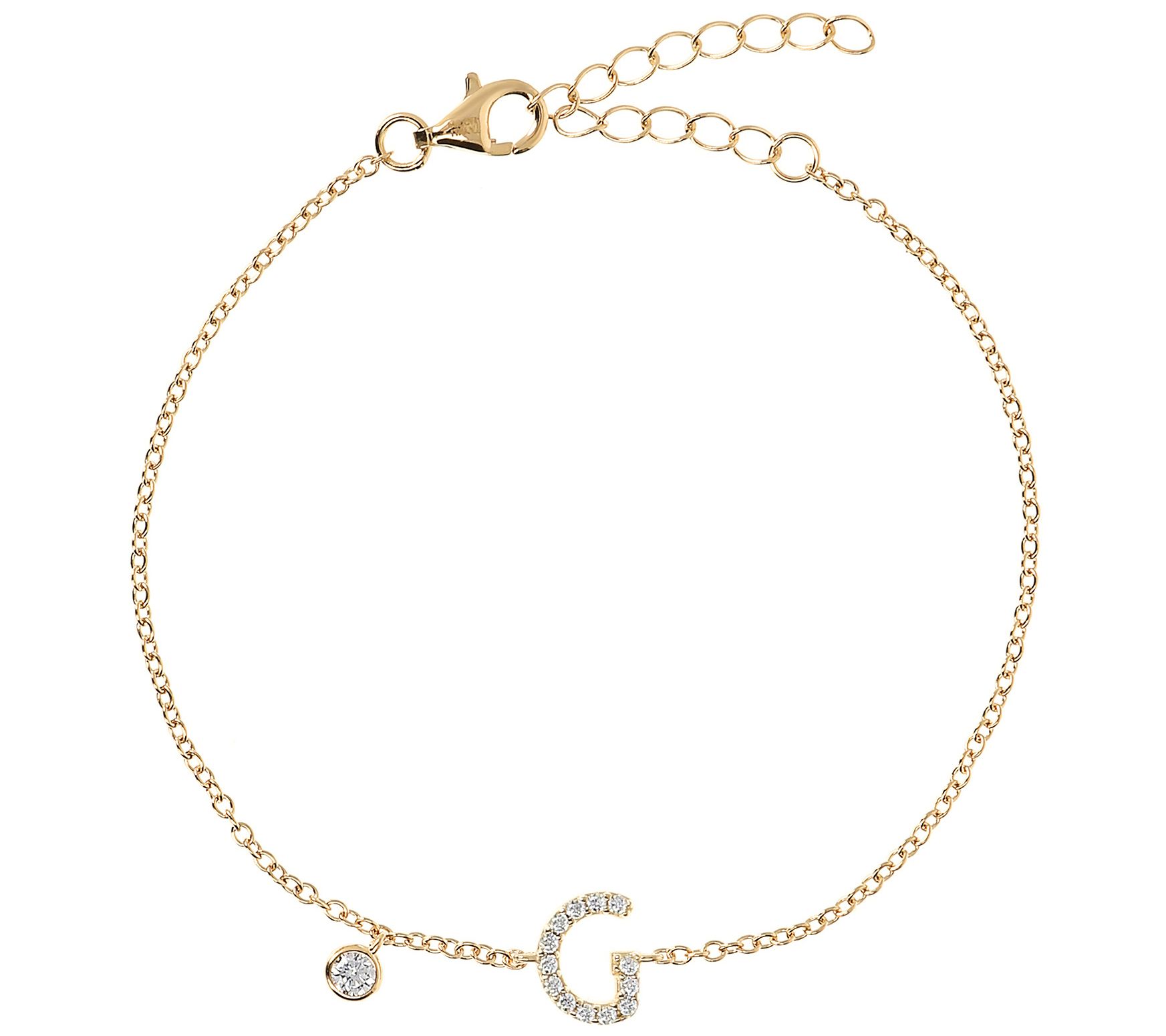 Diamonique Initial Adjustable Bracelet, 14K Gol d Clad