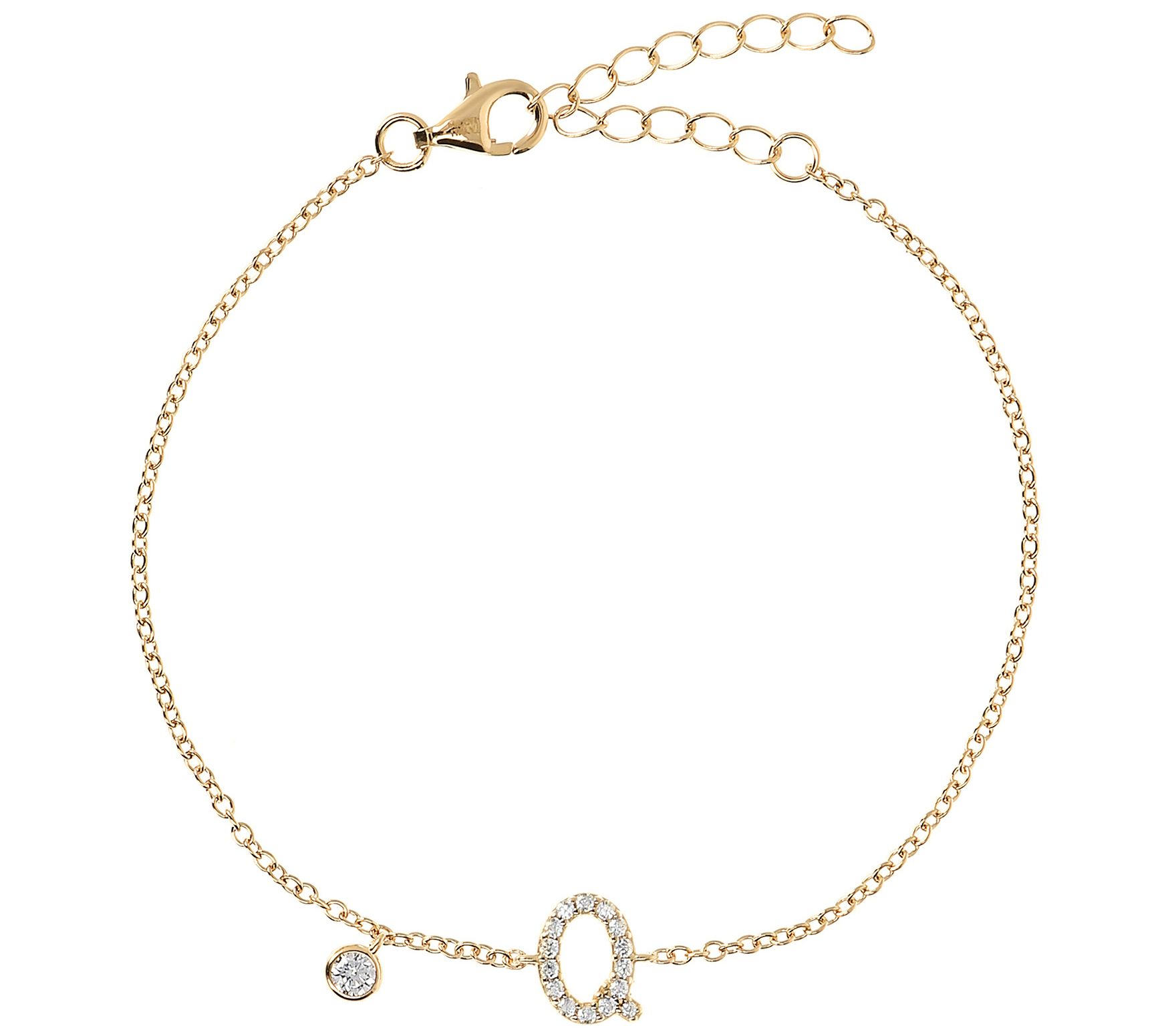 Diamonique Initial Adjustable Bracelet, 14K Gold Clad