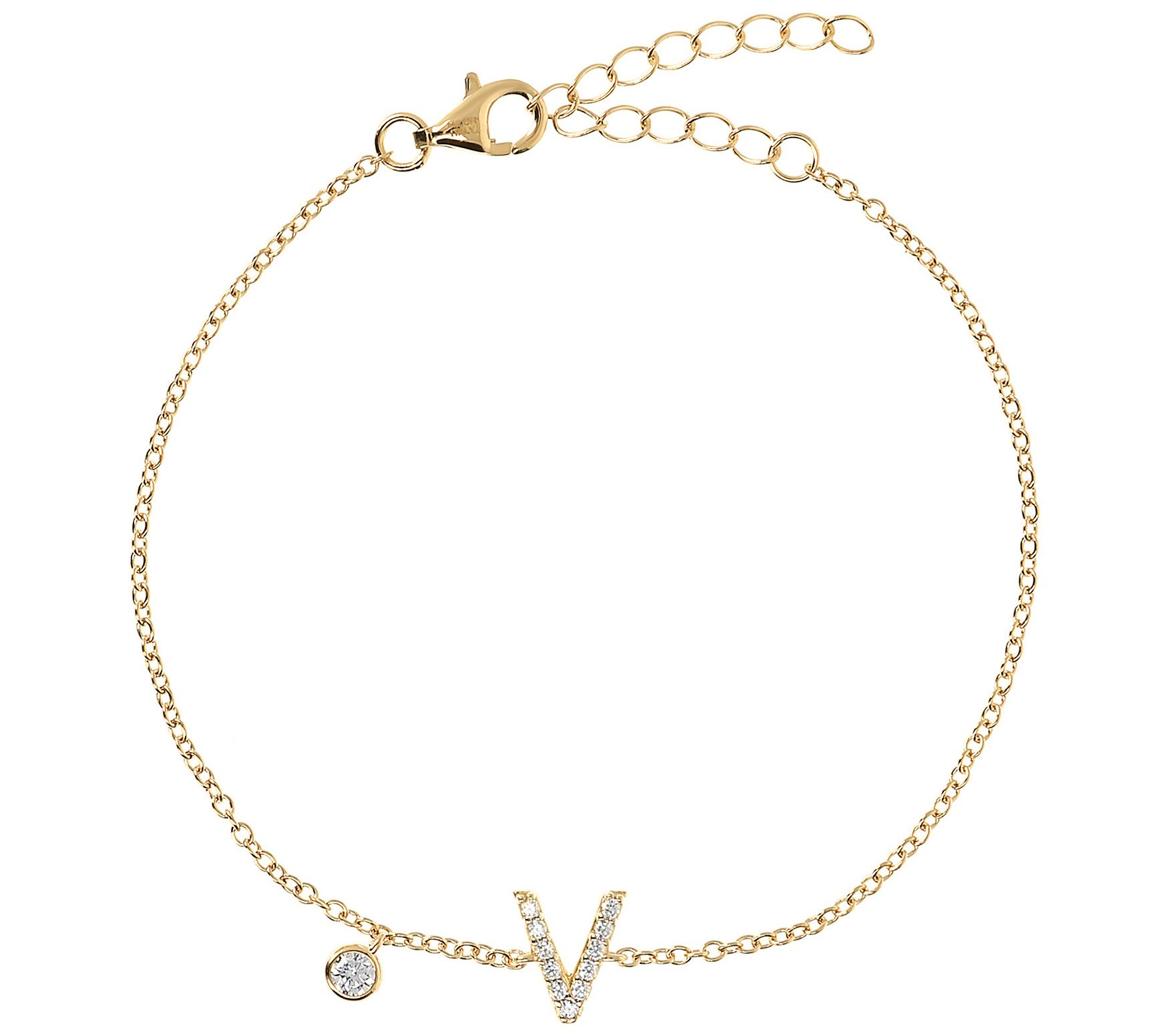 Diamonique Initial Adjustable Bracelet, 14K Gol d Clad