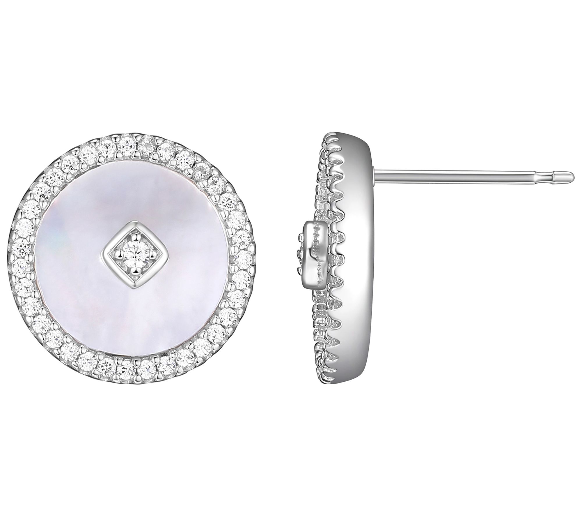 Diamonique 0.65 Mother of Pearl Stud Earrings, Sterling Silver