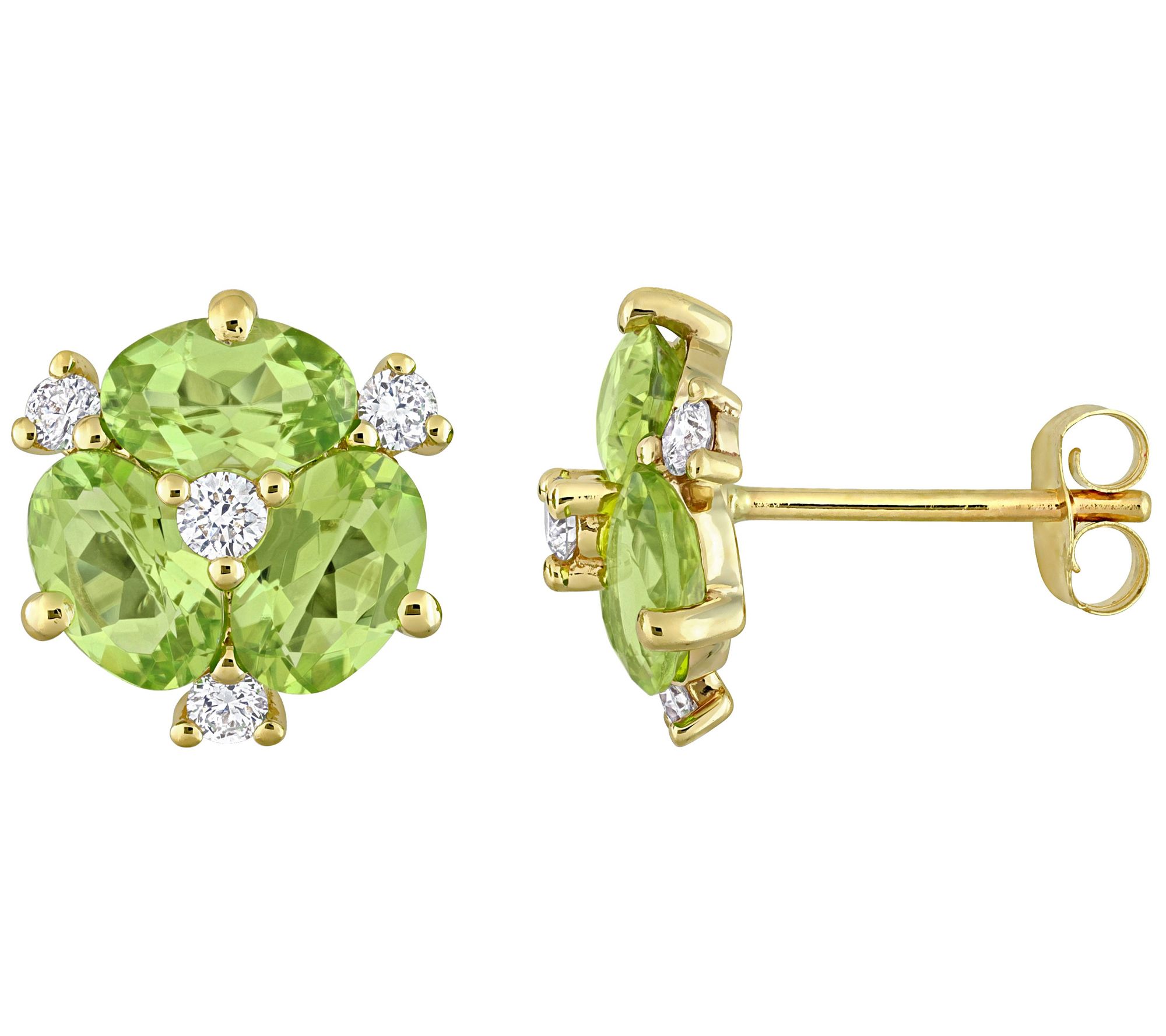Bellini Peridot & 0.20 cttw Diamond Stud Earrins, 14K Gold