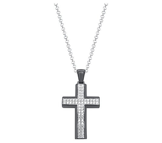 Men's 1.00 cttw Diamond Cross Pendant w/ Chain, Sterling