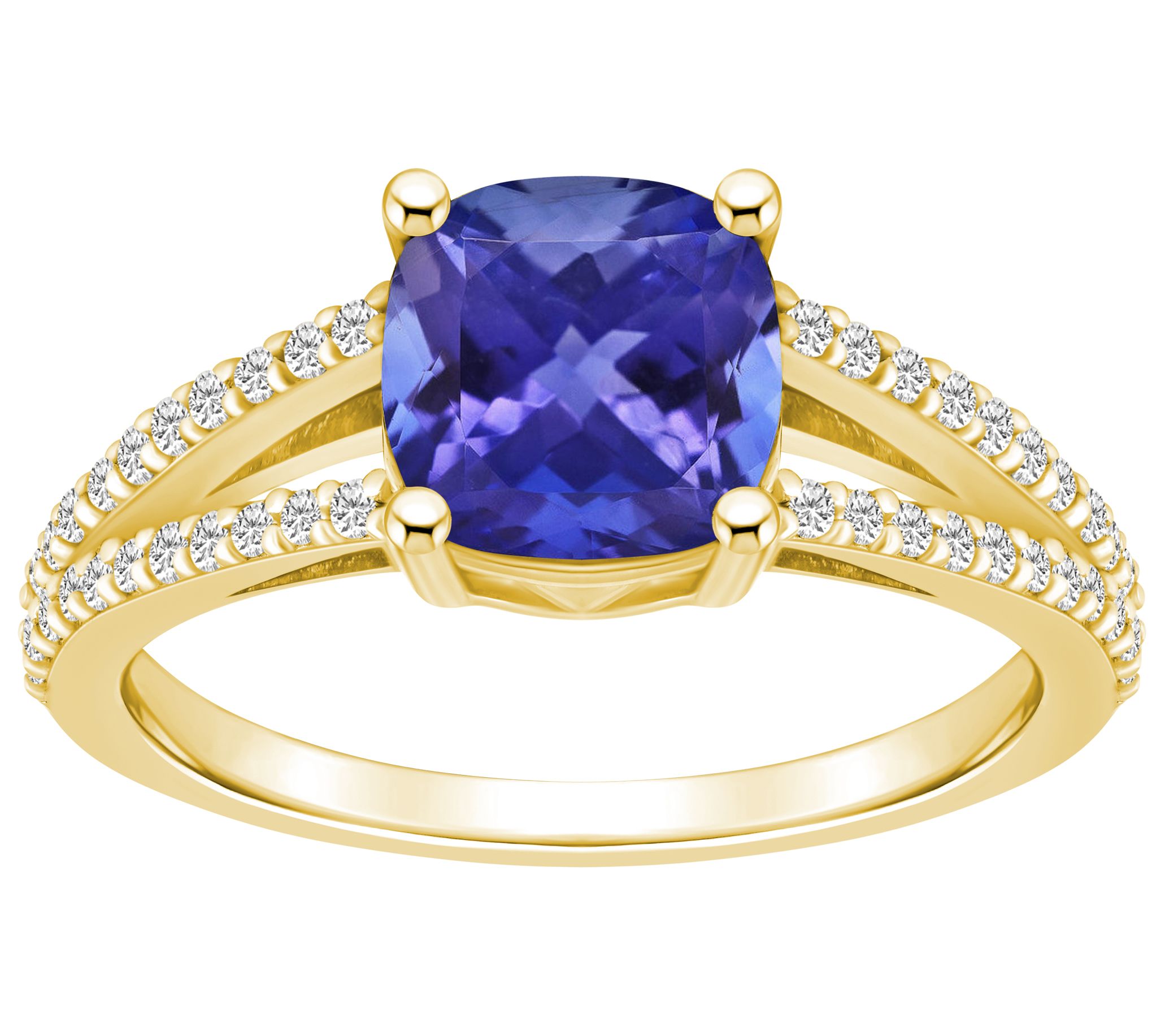 Affinity Gems Cushion Cut Tanzanite & Diamond Ring, 14K Gold