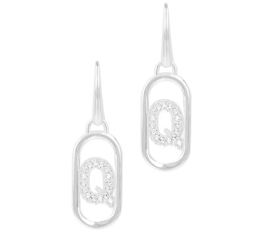 Diamonique Paperclip Link Initial Earrings, Sterling Silver