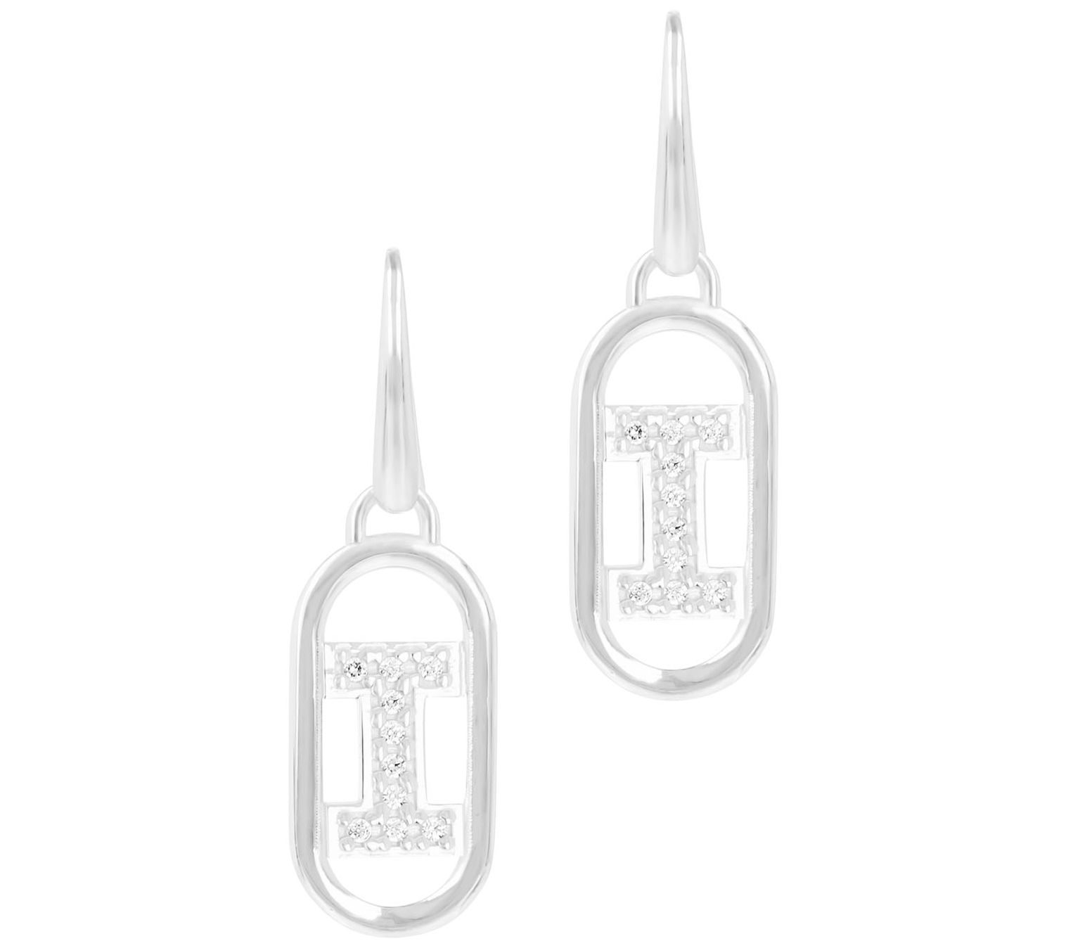 Diamonique Paperclip Link Initial Earrings, Sterling Silver