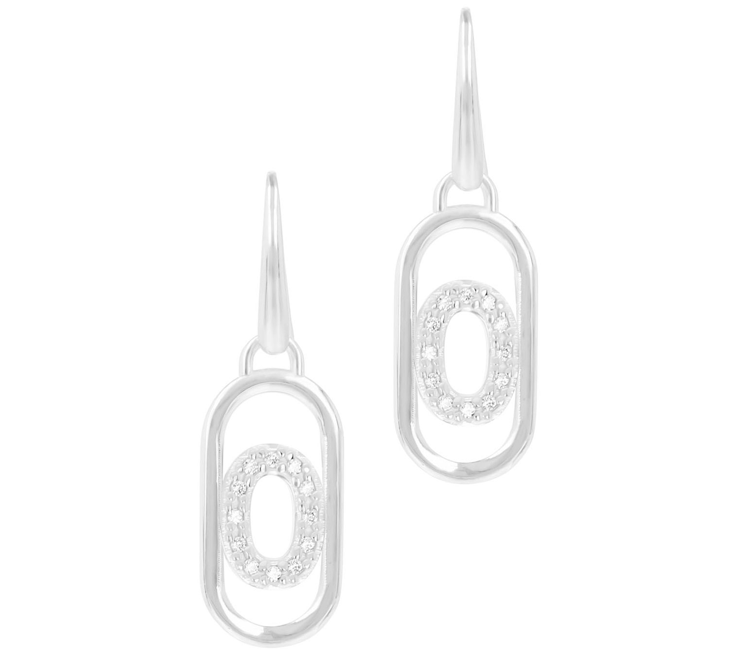 Diamonique Paperclip Link Initial Earrings, Sterling Silver