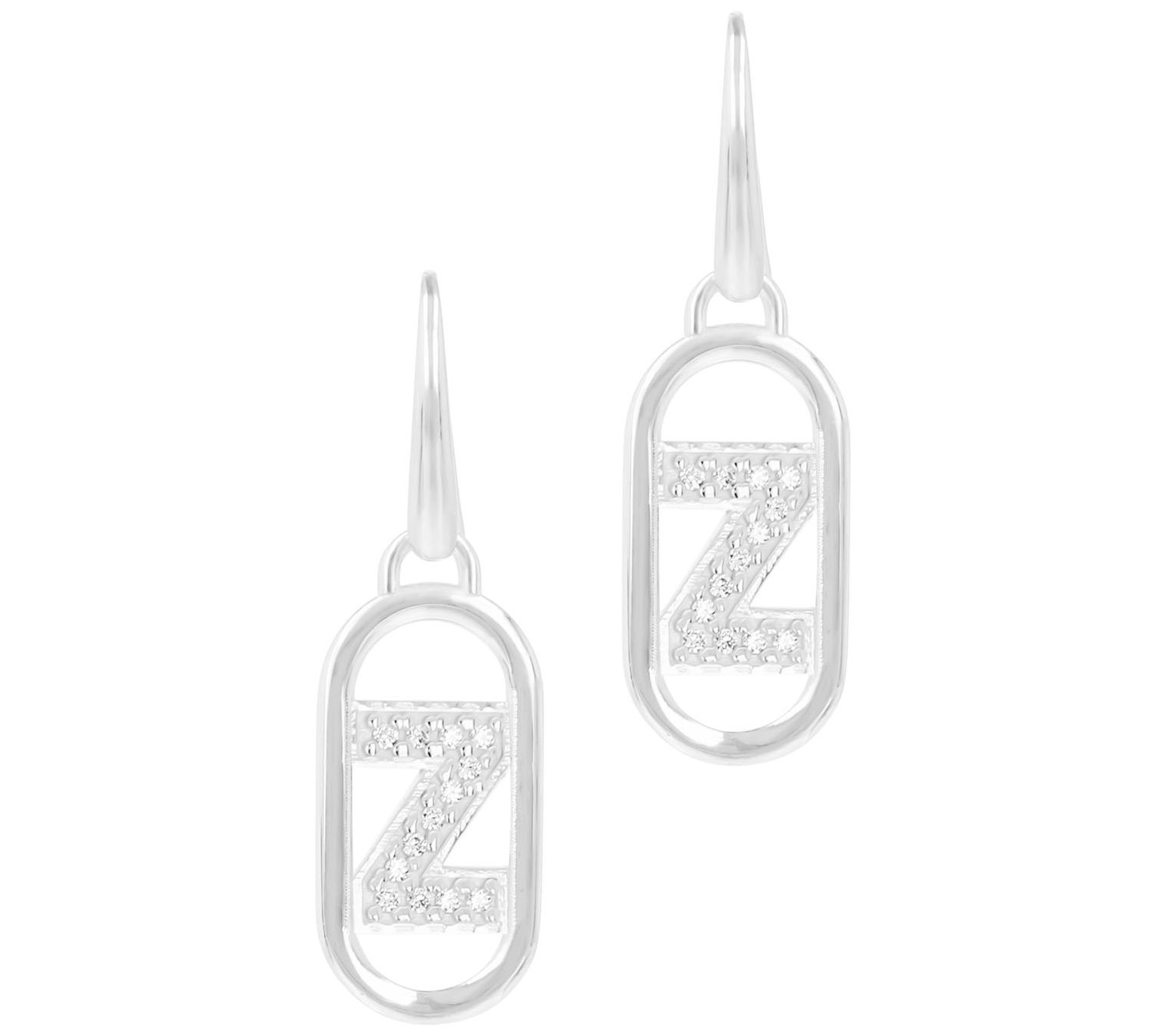 Diamonique Paperclip Link Initial Earrings, Sterling Silver