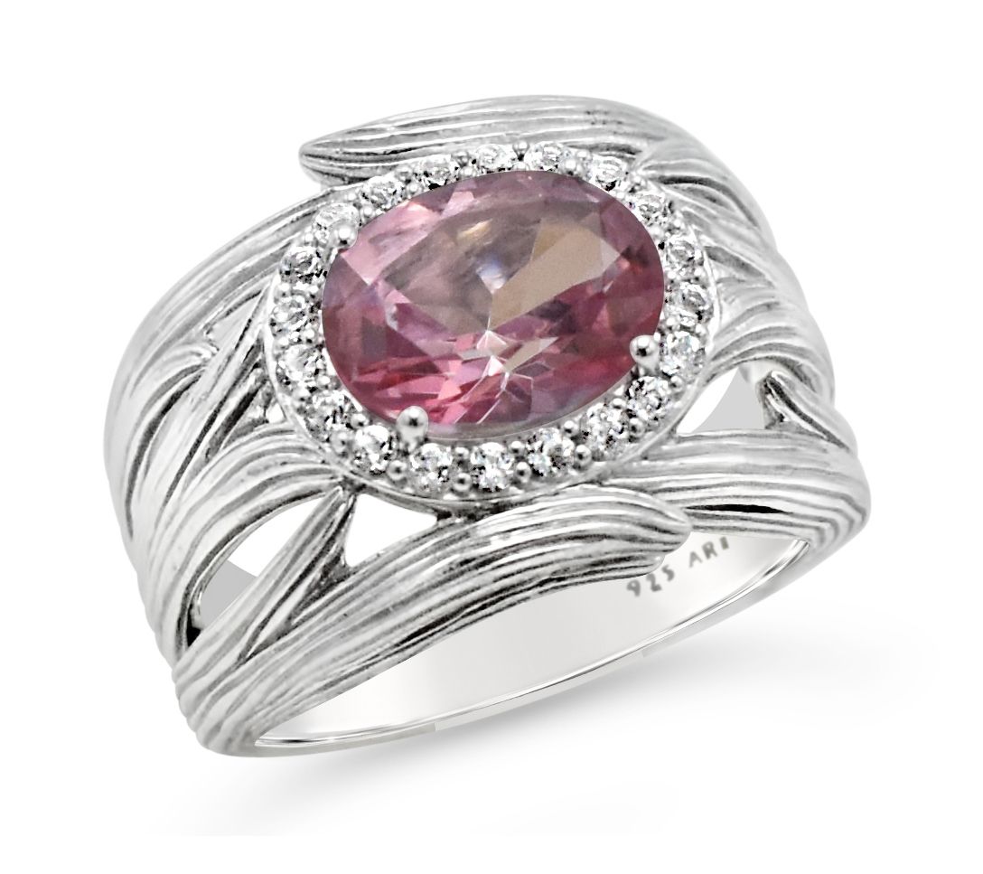 Ariva Sterling Silver Pink & White Topaz Silk Wrap Ring