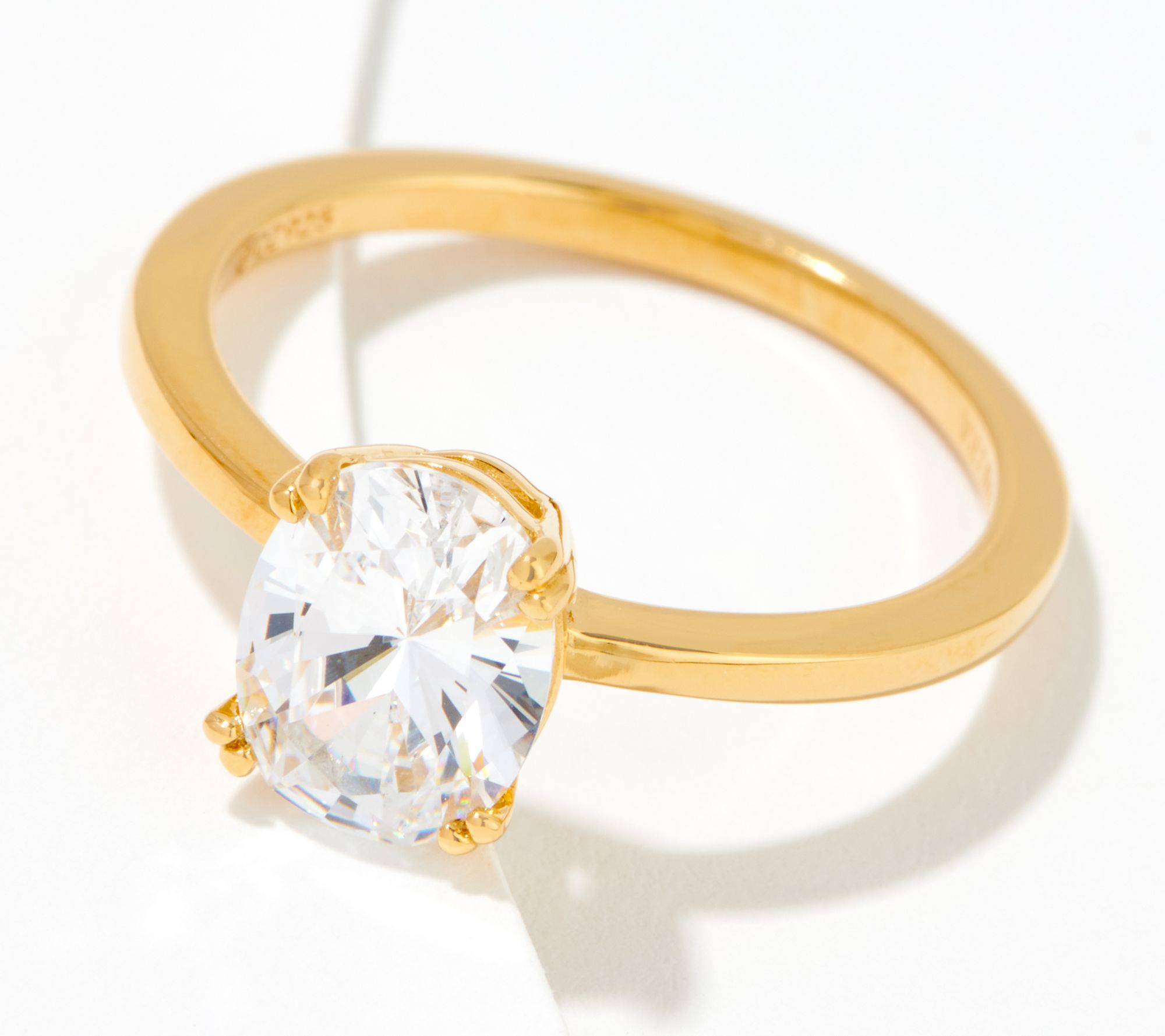 As Is Diamonique Choice Of Cut Solitaire Ring 14K Plated QVC Com   J422095.001