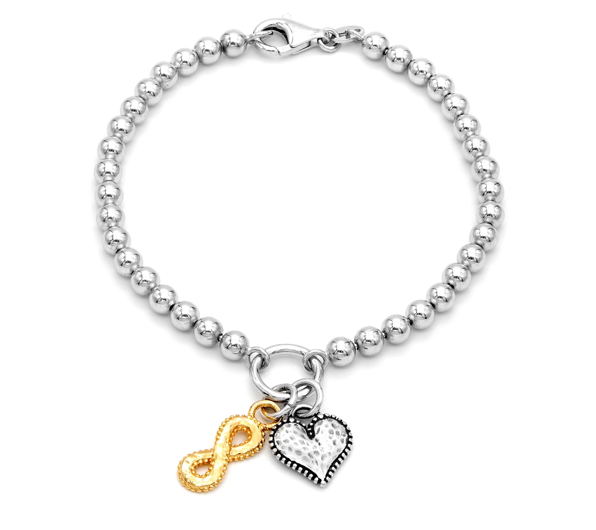 Or Paz Sterling Silver Beaded Heart & Eternity Charm Bracelet