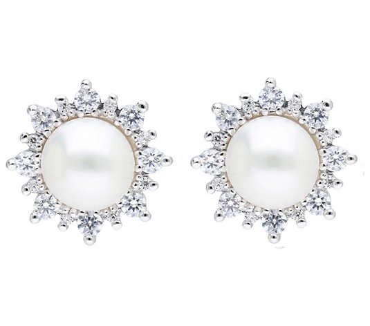 Ariva Sterling Cultured Pearl & Diamonique Halo Earrings