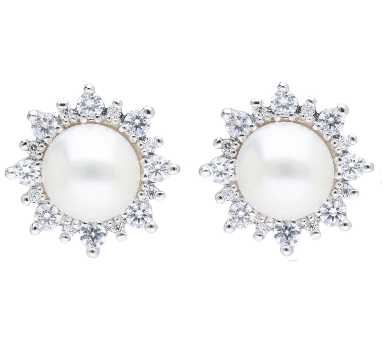 Ariva Sterling Cultured Pearl & Diamonique Halo Earrings