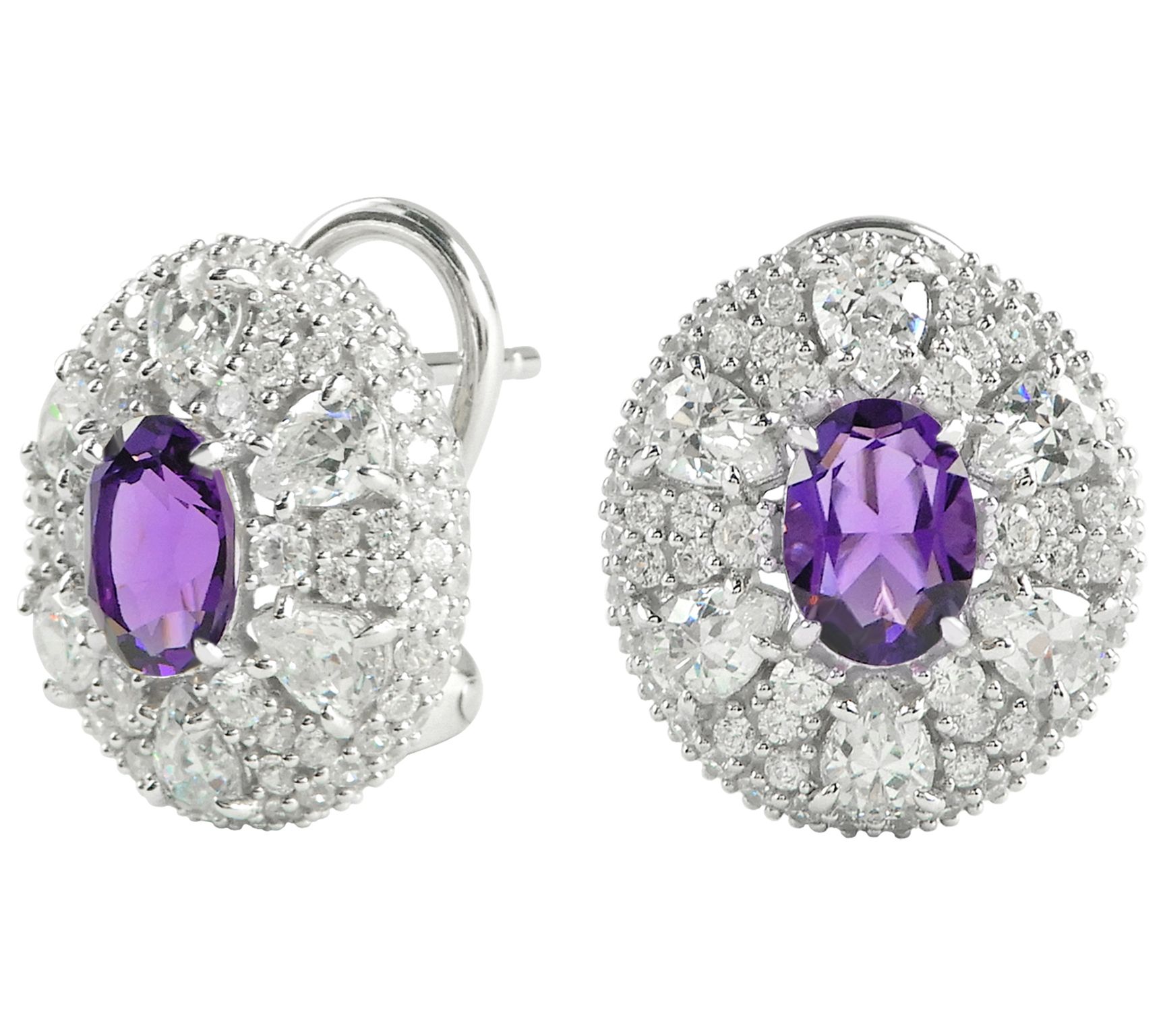 Diamonique Simulated Gemstone Halo Earrings, St erling Silver