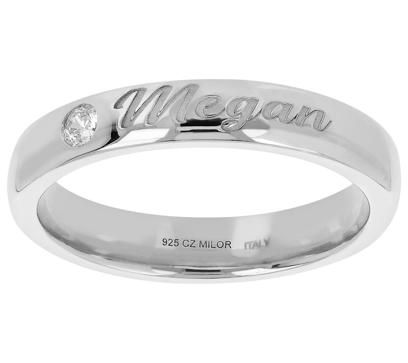 Diamonique Personalized Polished Band Ring, Ste rling Silver - QVC.com