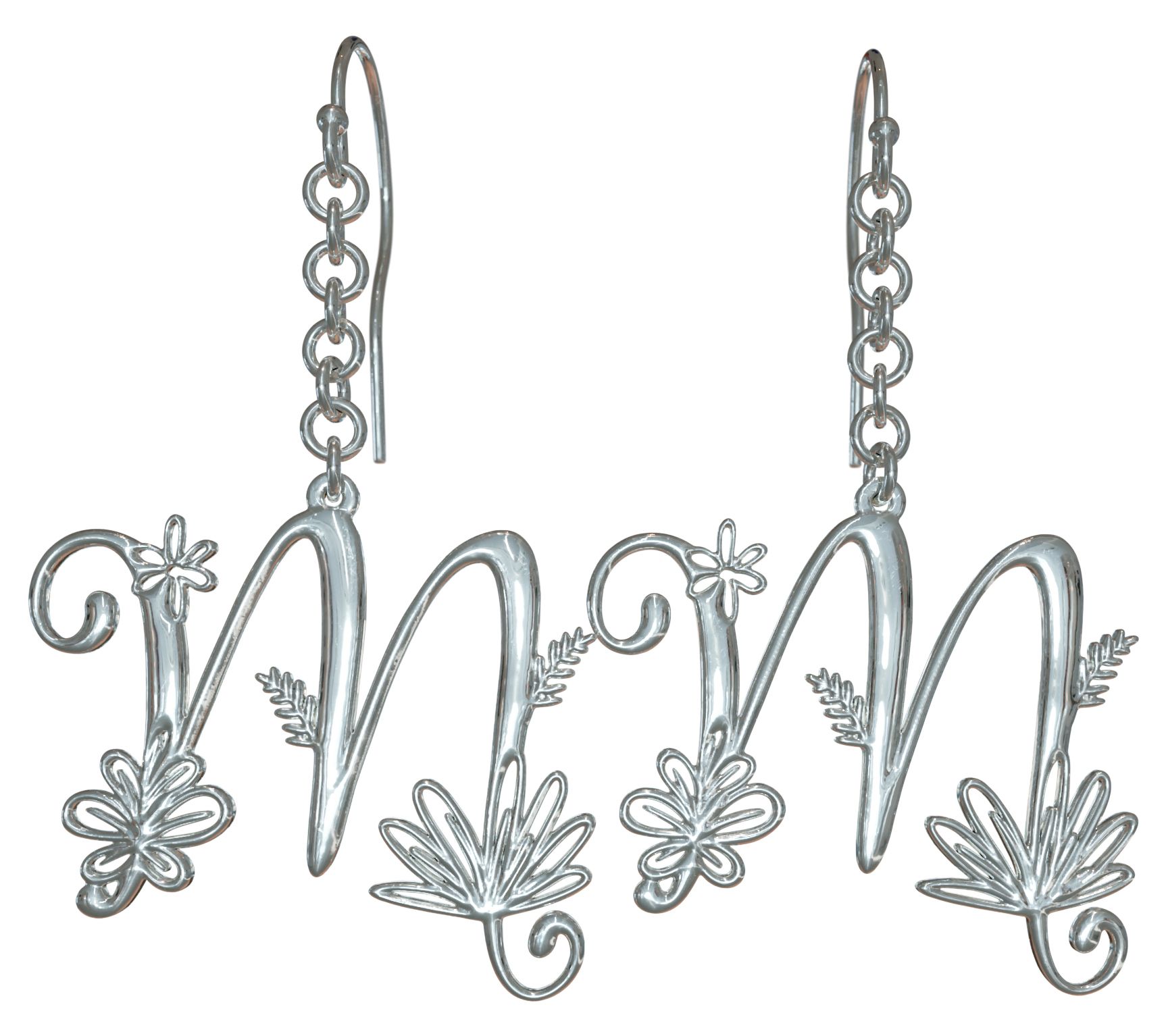 Sterling Silver Botanist Bouquet Initial Drop E arrings