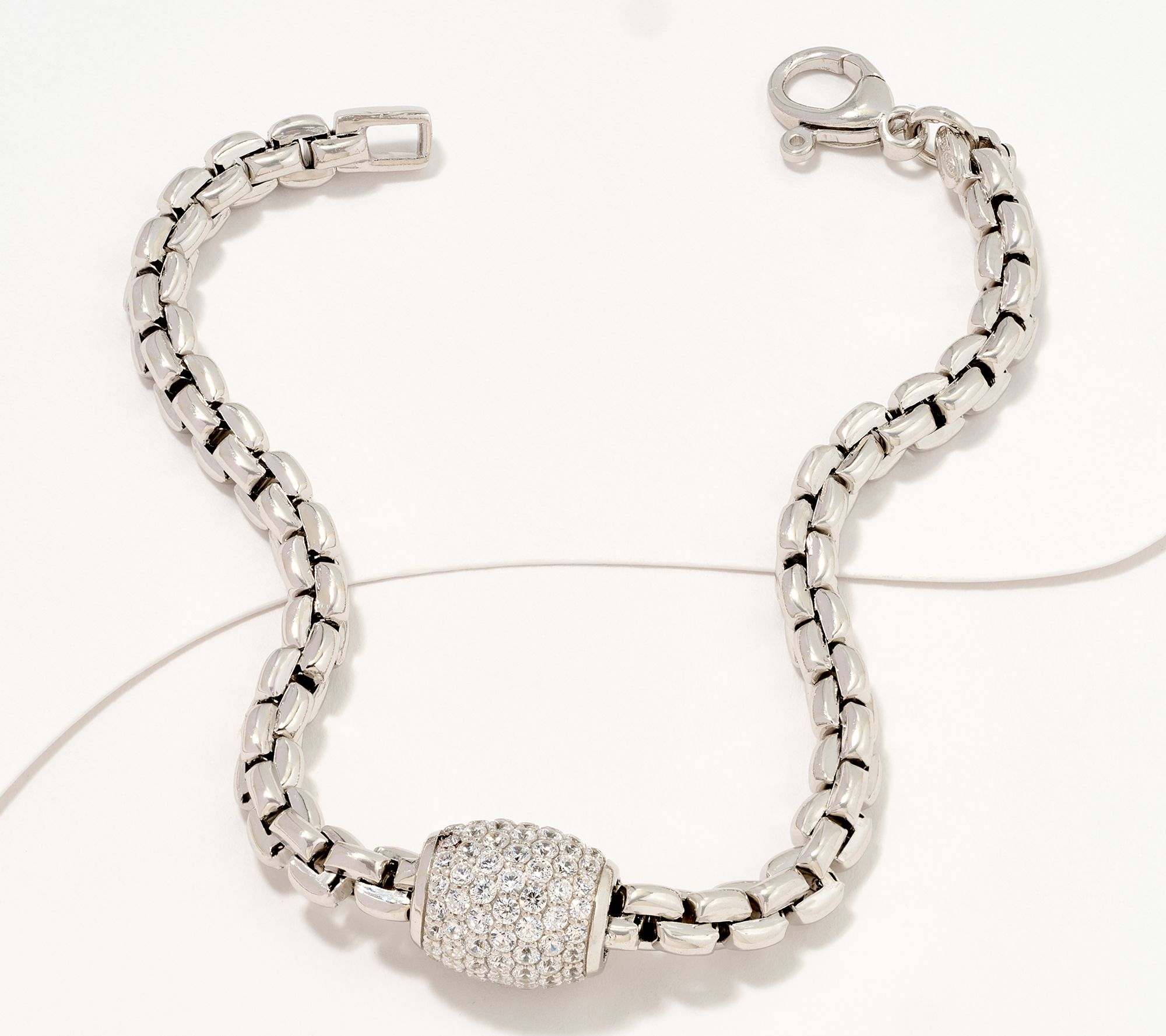 Diamonique Italia Barrel Chain Link Bracelet, Sterling Silver