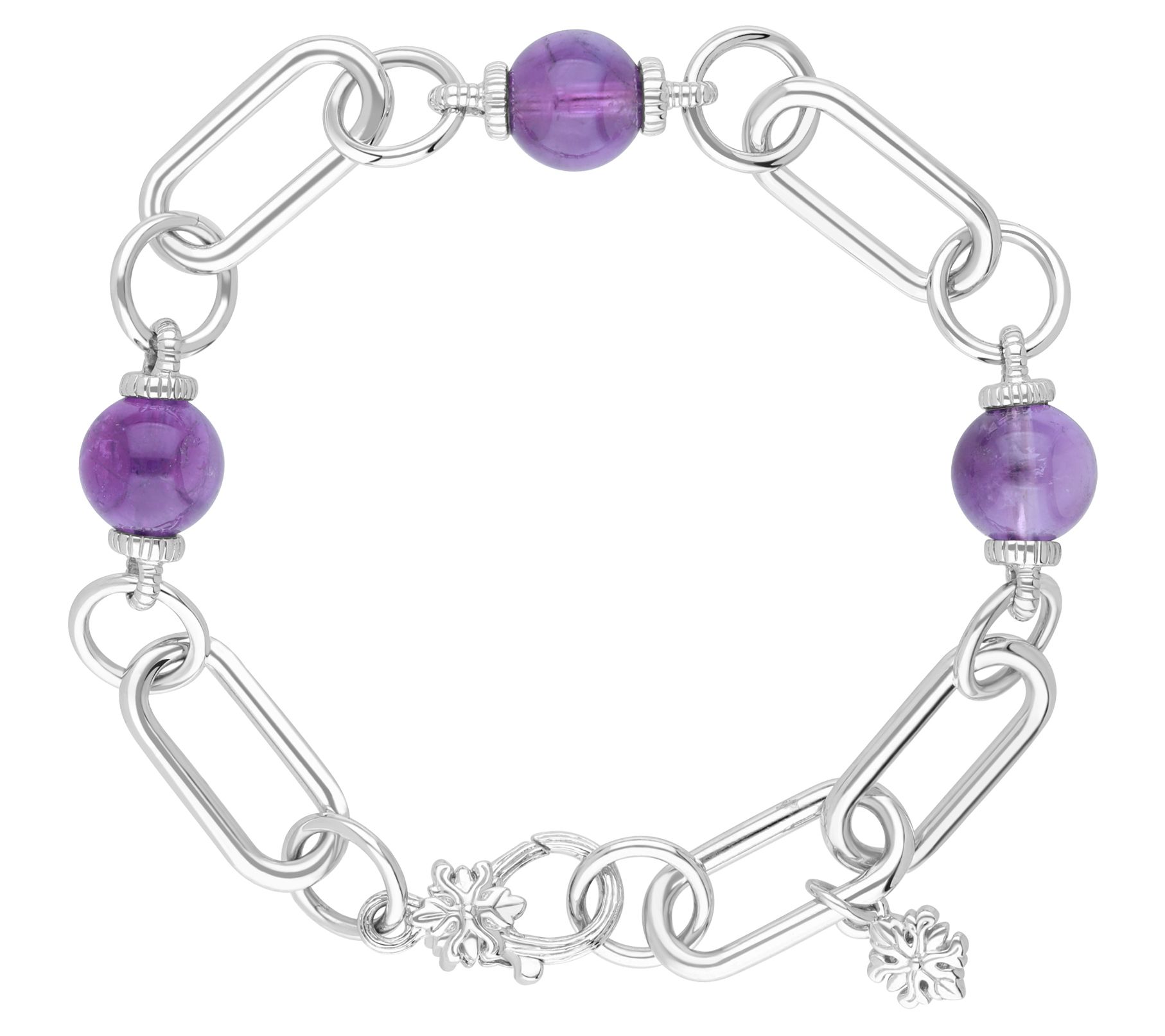 Ariva Sterling Silver Paperclip Link Gemstone Bead Bracelet