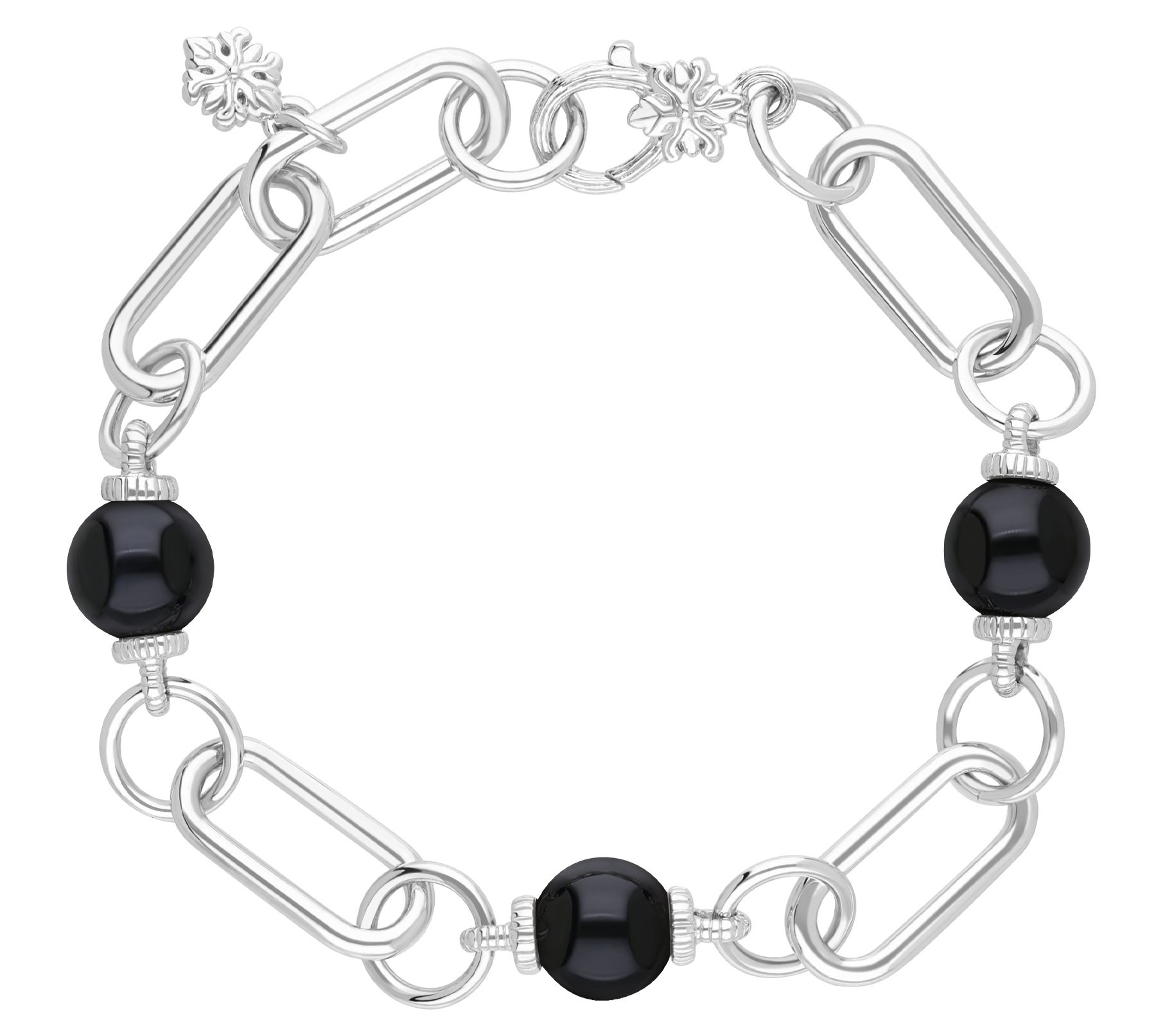 Ariva Sterling Silver Paperclip Link Gemstone Bead Bracelet