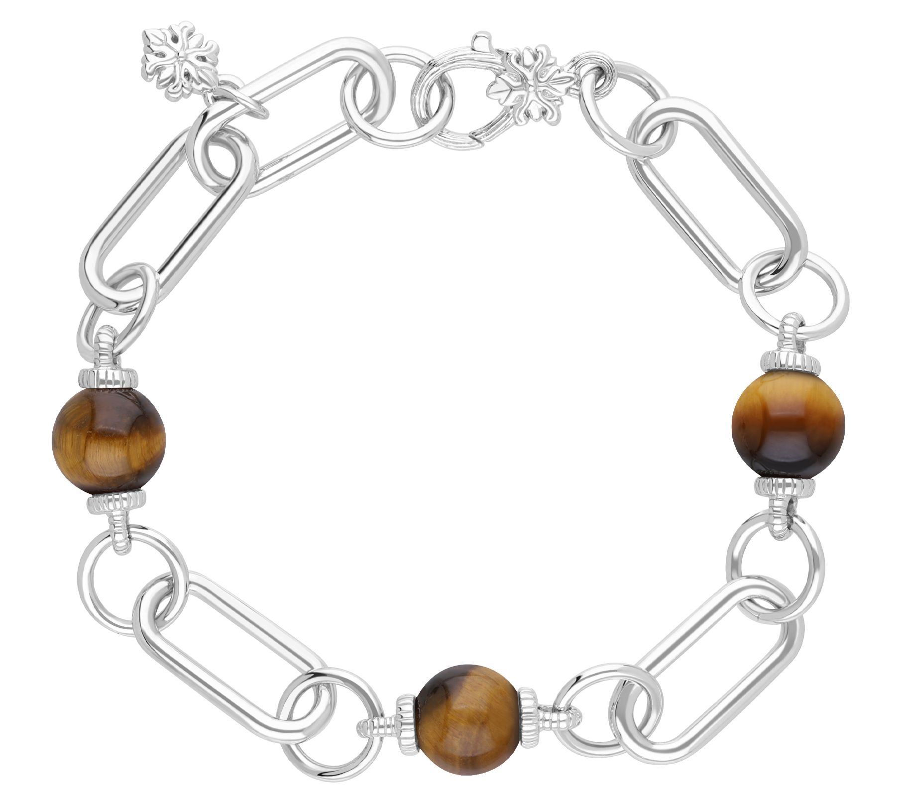 Ariva Sterling Silver Paperclip Link Gemstone Bead Bracelet