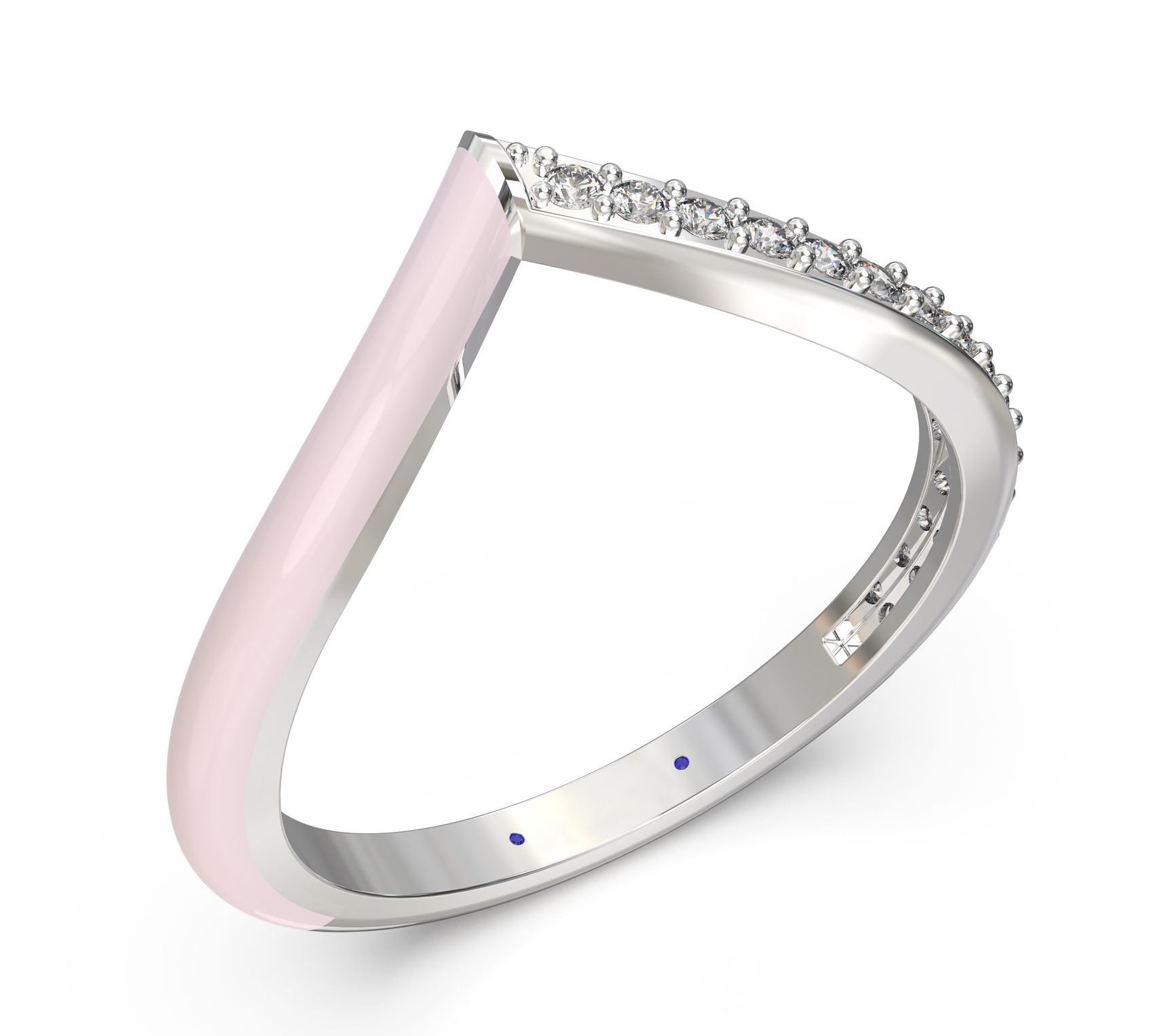Vida Lab Diamonds Ceramic Chic V Band Ring, Sterling Silver