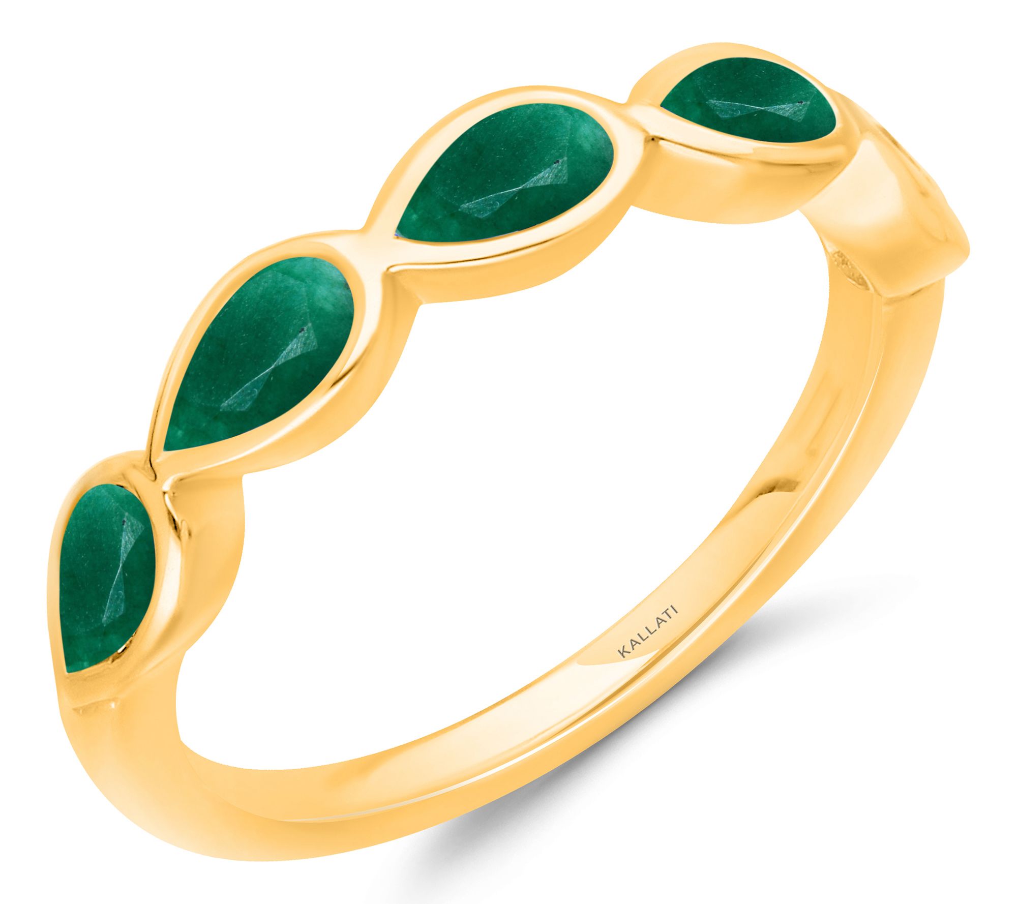 KALLATI 1.50 cttw Pear Cut Emerald Band Ring, 14K Gold