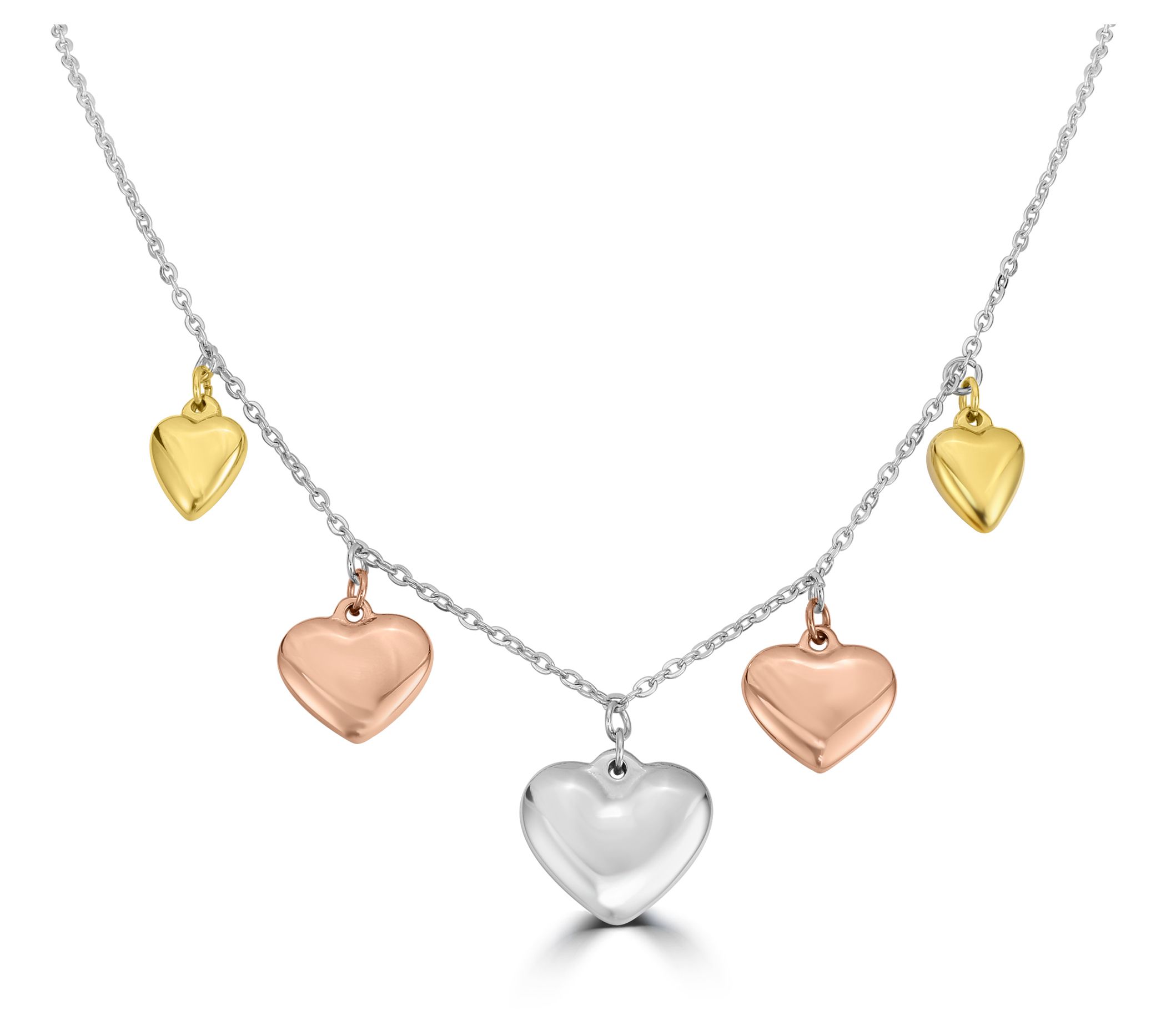 Steel by Design Tri Color Multi Heart Necklace